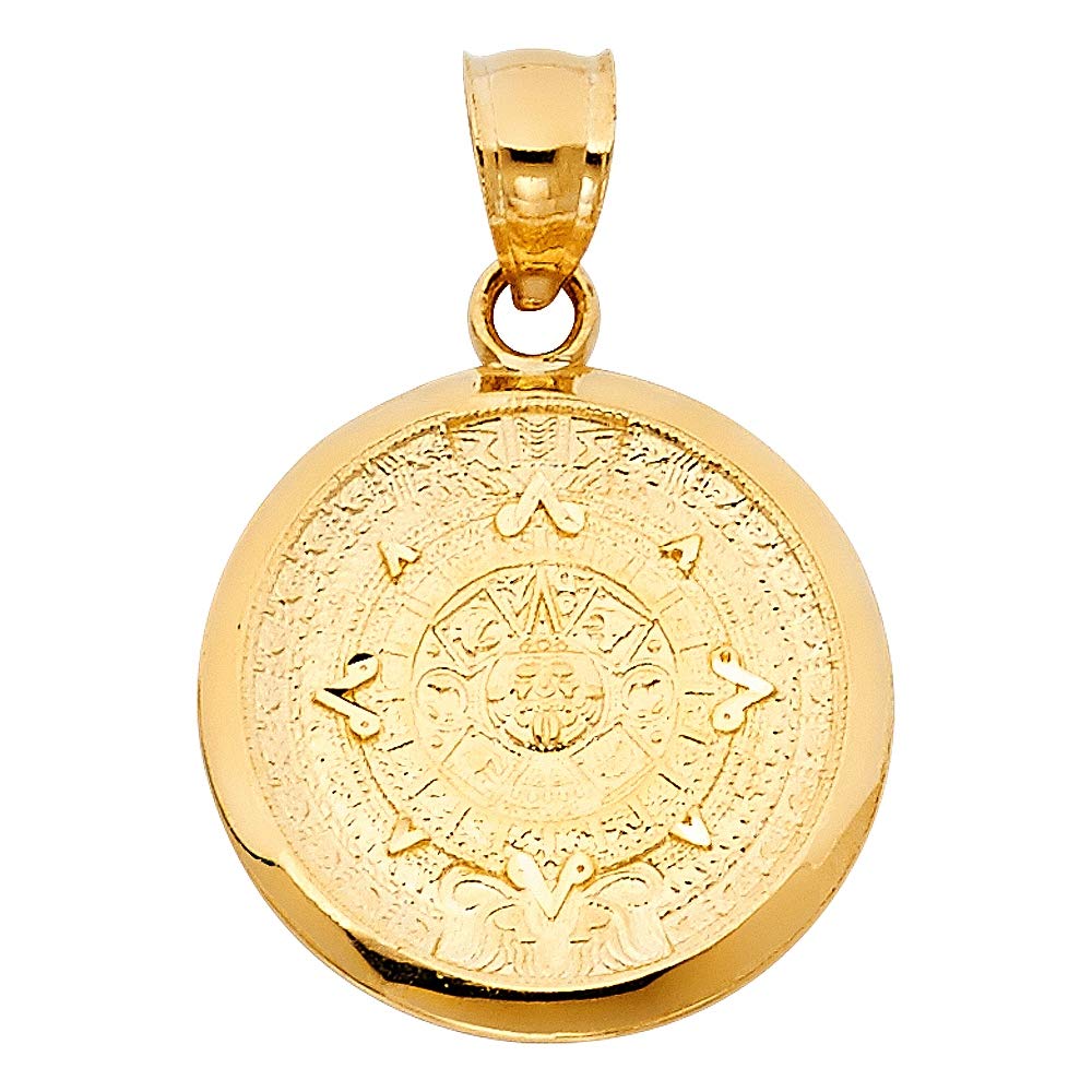 14K Yellow Gold Aztec Calendar Pendant Necklace - 21x21mm Handmade Jewelry for Women - Perfect Gift for Birthdays, Anniversaries & Special Occasions