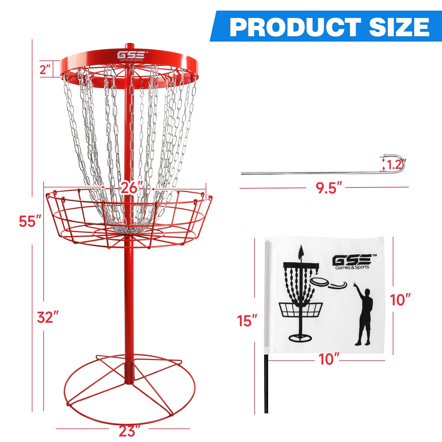 GSE PRO Portable Disc Golf Target Basket - 12/24 Chain Metal Practice Basket for Disc Golf Training | Durable Outdoor Disc Golf Equipment for Backyard, Park & Course Practice