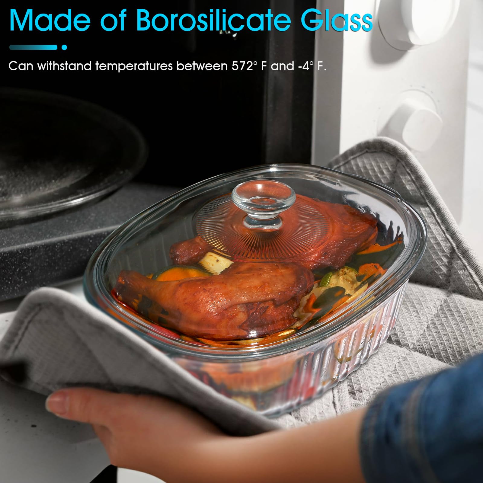 NUTRIUPS 3QT Oval Glass Casserole Dish with Lid - Borosilicate Oven Safe Baking Pan for Lasagna, Roasting & Meal Prep - Perfect for Thanksgiving, Christmas & Family Dinners