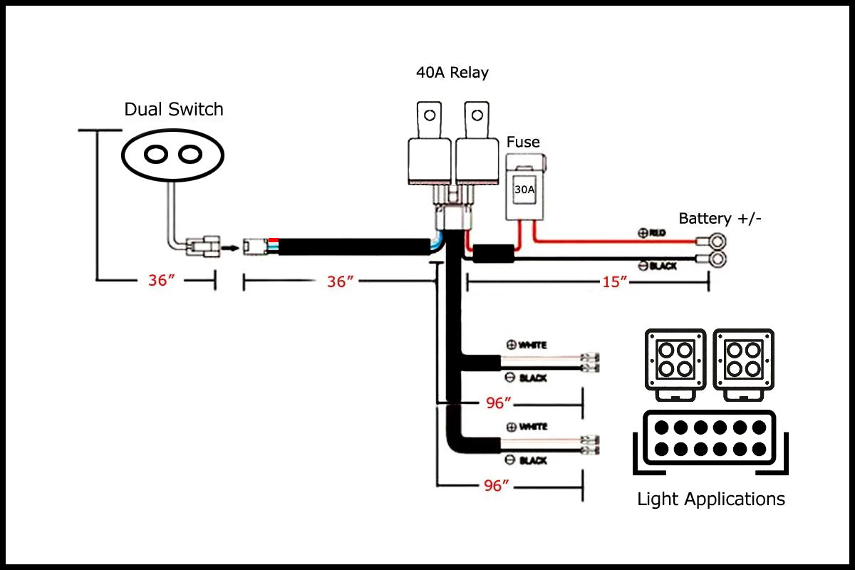 2 Output Relay Kit for Fog Lights & Driving Lamps - Dual Switch Control for LED Light Bars, Pod Lights & Off-Road Lighting Accessories (Perfect for Trucks, Jeeps & ATVs)