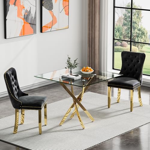 Gold Square Table With 2 Black Chairs