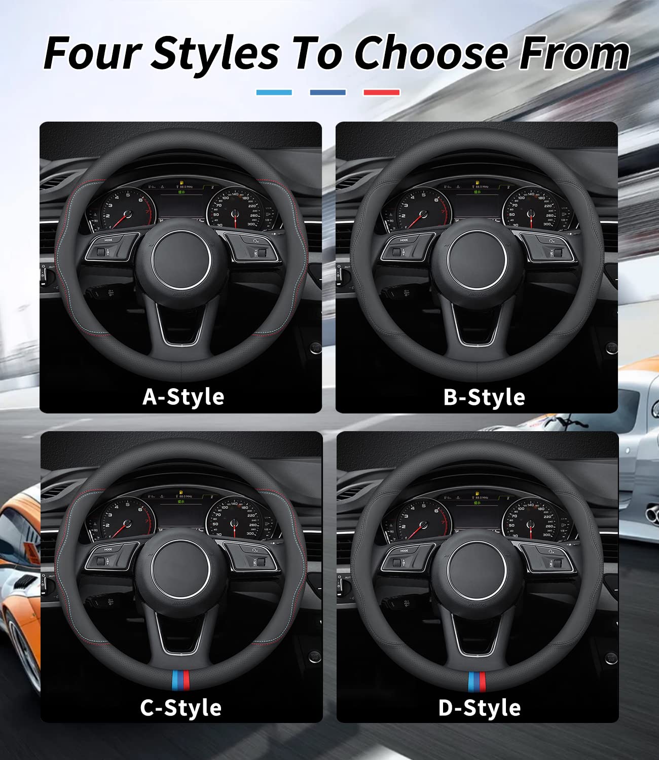 Premium Leather Tesla Steering Wheel Cover - Custom Fit, Non-Slip & Breathable with Logo | Perfect for Model 3/Y/S/X Accessories | Enhances Driving Comfort & Style