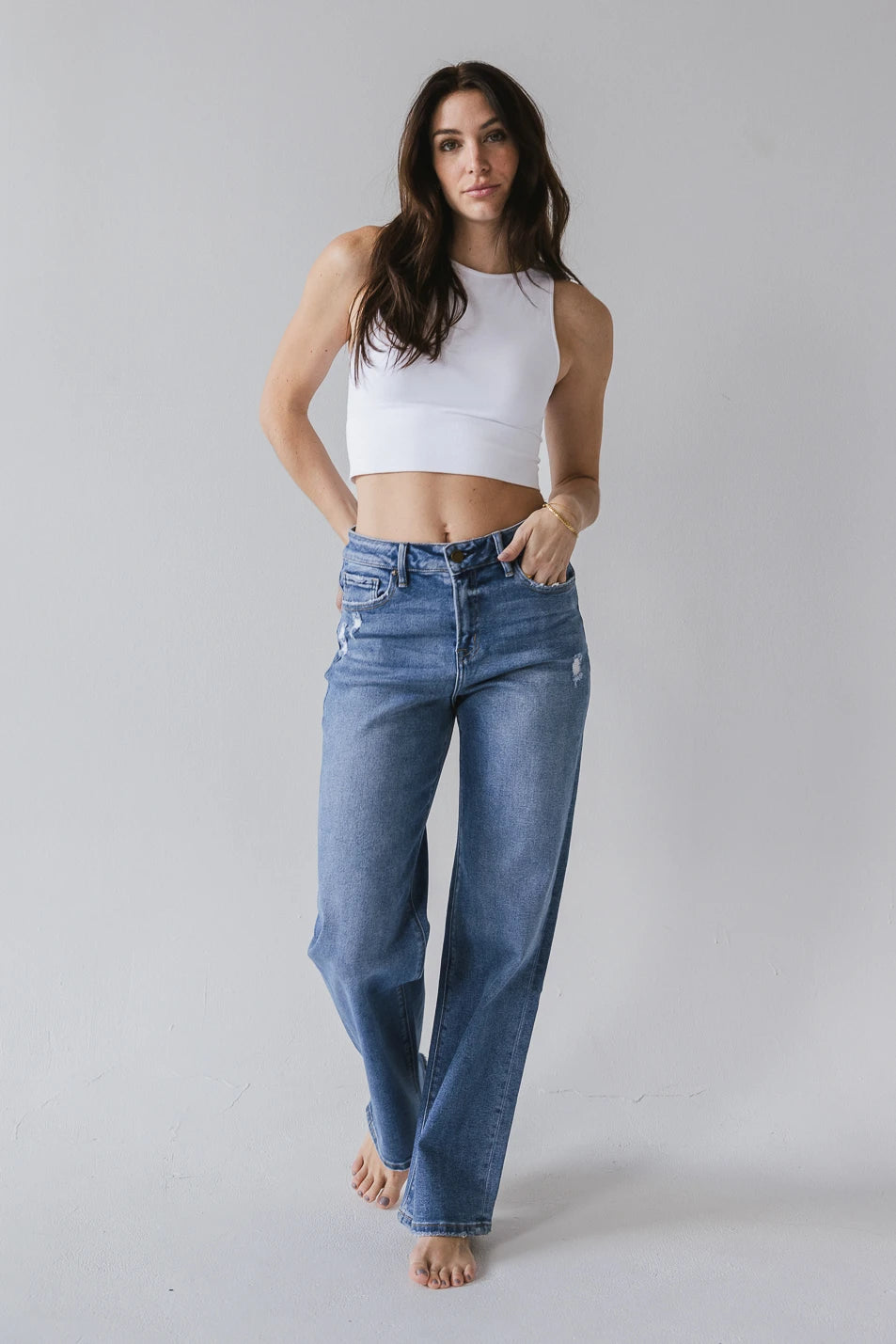 Harlowe Women's Straight Leg Jeans - High Waist Denim Pants for Casual & Work | Comfortable Stretch Fit | Final Sale