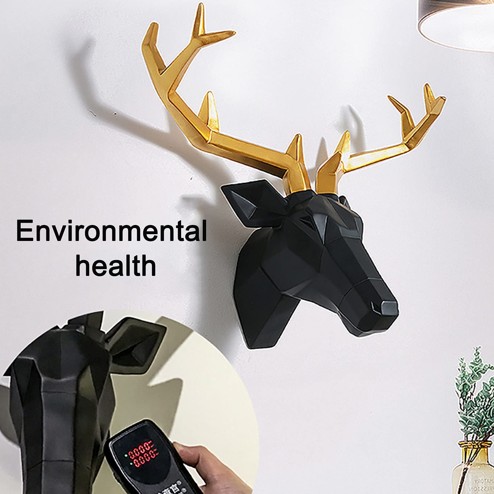 Modern Geometric Deer Head Wall Decor - Handmade Faux Taxidermy Sculpture for Farmhouse & Contemporary Home Decor | Black Finish | Perfect for Living Room, Bedroom or Office Wall Art