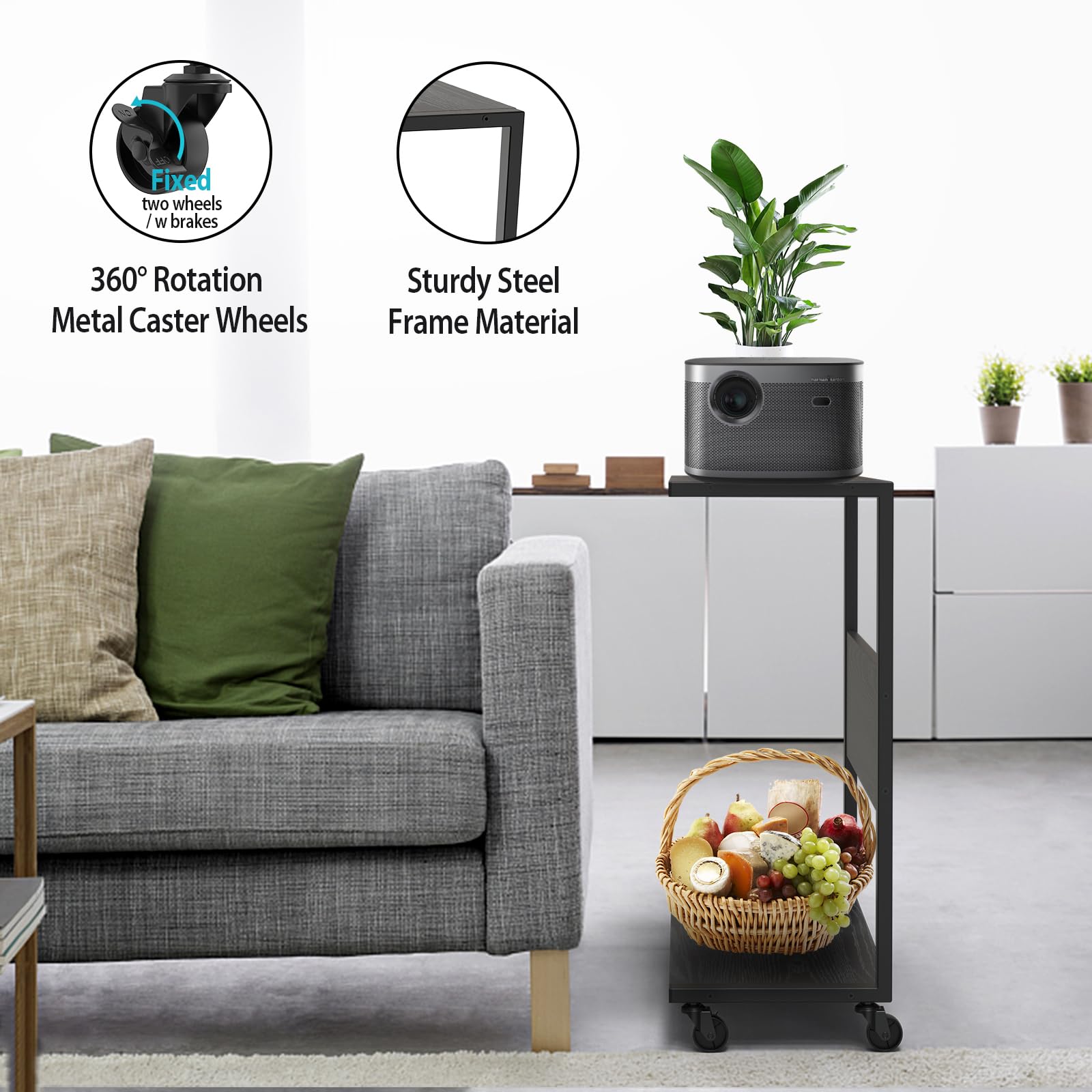 Computer Tower Stand with Wheels, Adjustable C-Shape CPU Holder for ATX Gaming PC & Laptop, Mobile Storage Cart for Home Office, Black - Ideal for Gaming Setup & Workspace Organization