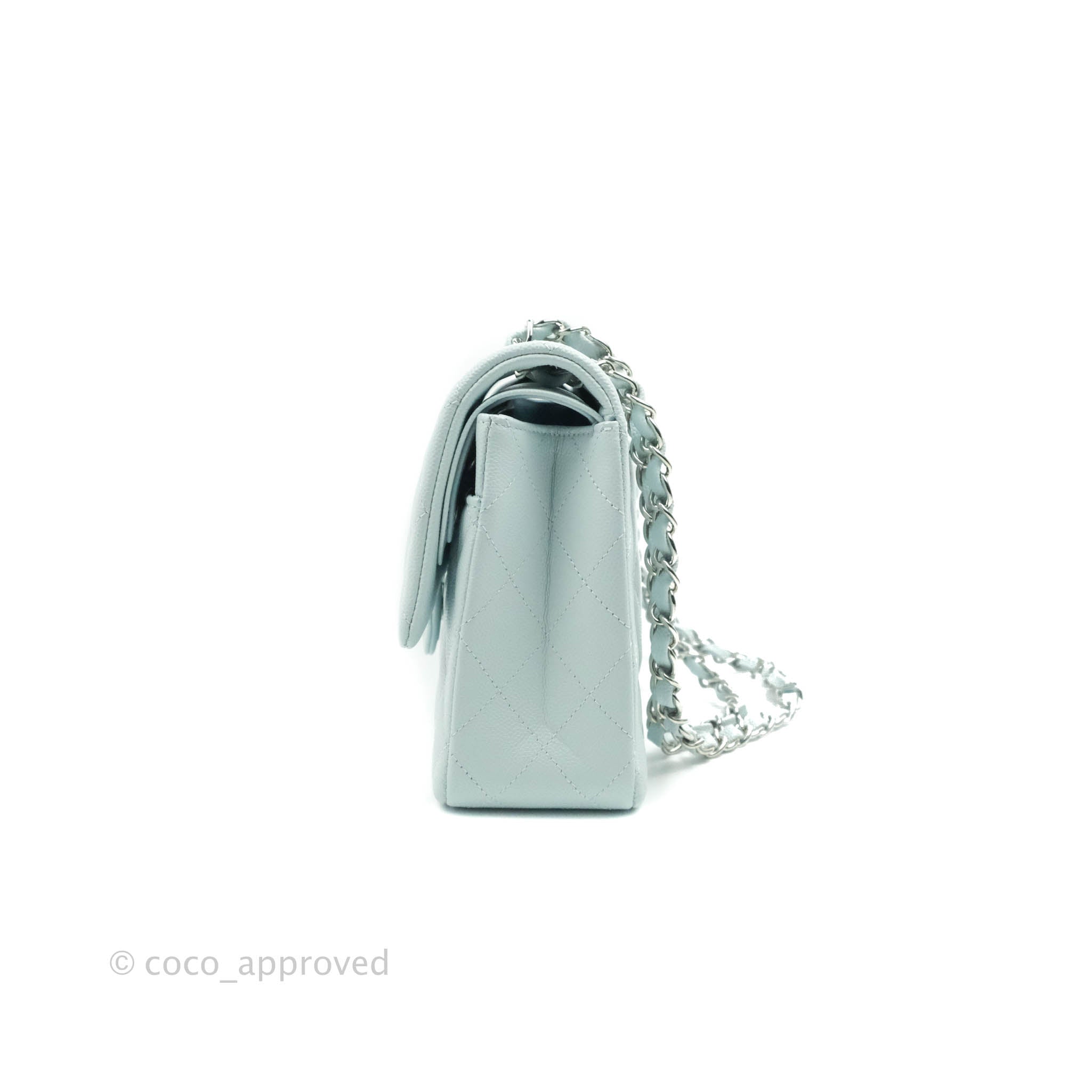 Chanel Classic M/L Medium Double Flap Bag in Blue Caviar Leather with Silver Hardware 21K Collection - Perfect for Luxury Fashion, Evening Events & Gift Giving