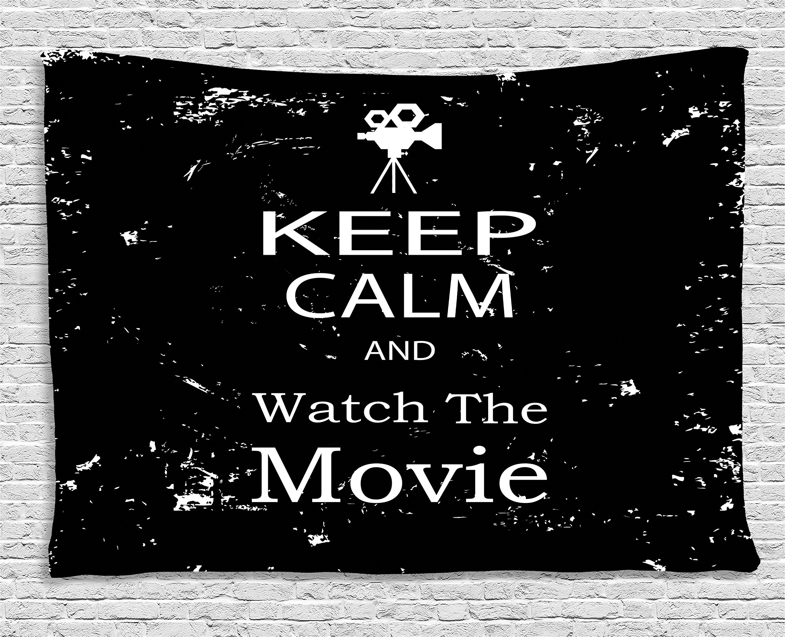Ambesonne Keep Calm and Watch the Movie Tapestry - Vintage Film Buff Decor with Old Camera Design - 80