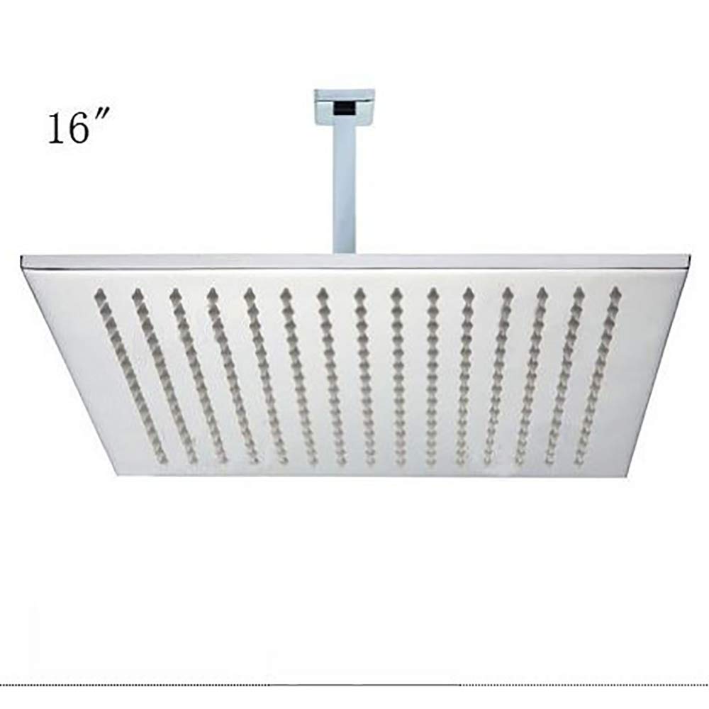 16 Inch Square Rainfall LED Shower Head - Stainless Steel Ceiling Mount with Shower Arm | Modern Bathroom Upgrade for Spa-Like Experience