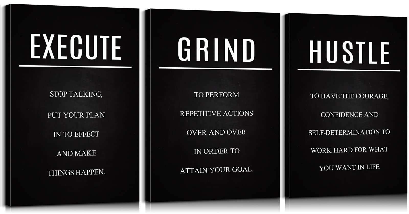3-Piece Hustle Grind Execute Motivational Canvas Wall Art Set - Inspirational Quotes for Home, Office & Classroom Decor (20x28 Inches, Ready to Hang) - Perfect for Workspace Motivation & Productivity Boost