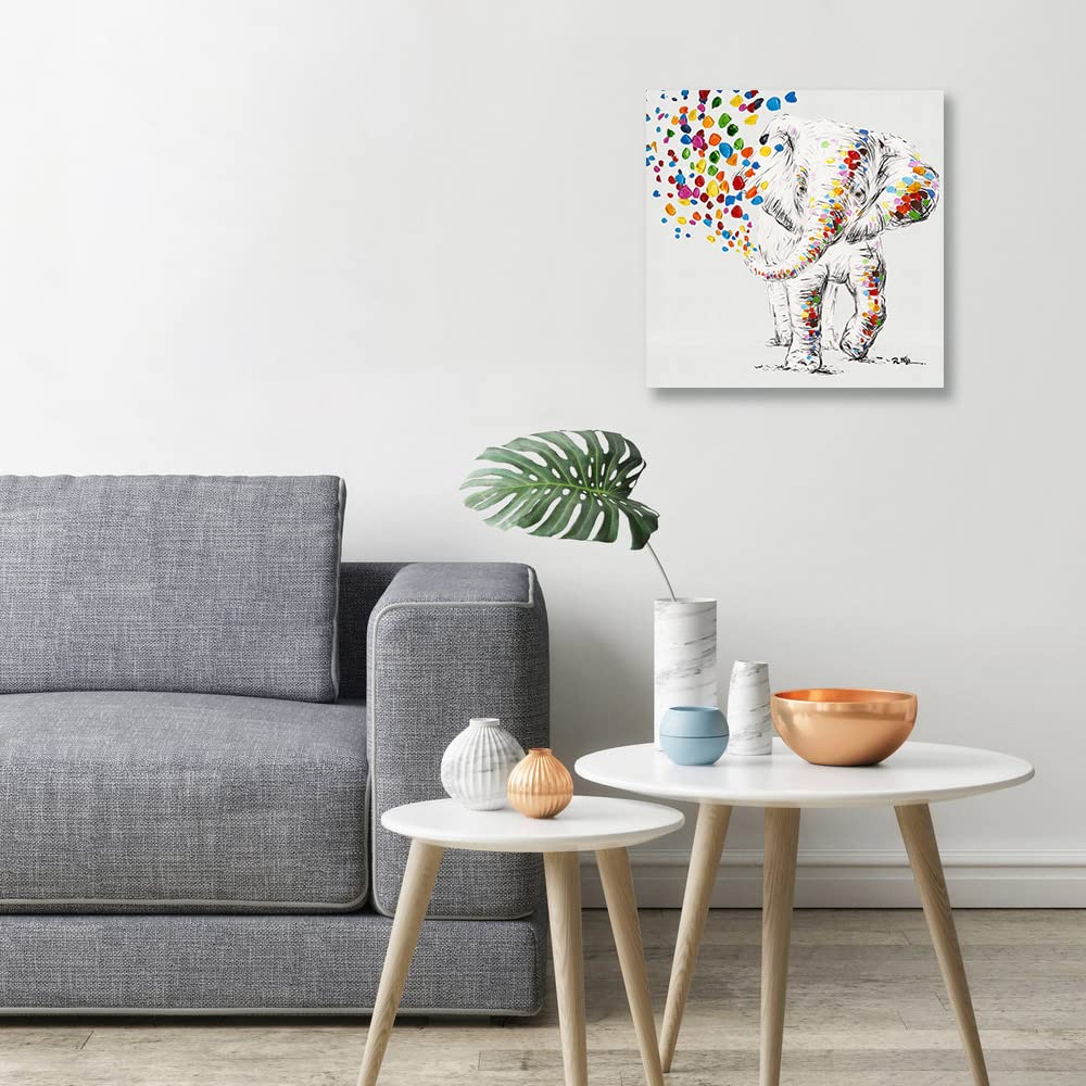 Cute Happy Elephant Canvas Wall Art - Water Spraying Elephant Print for Kids Room & Bathroom Decor - Framed Ready to Hang Poster (20