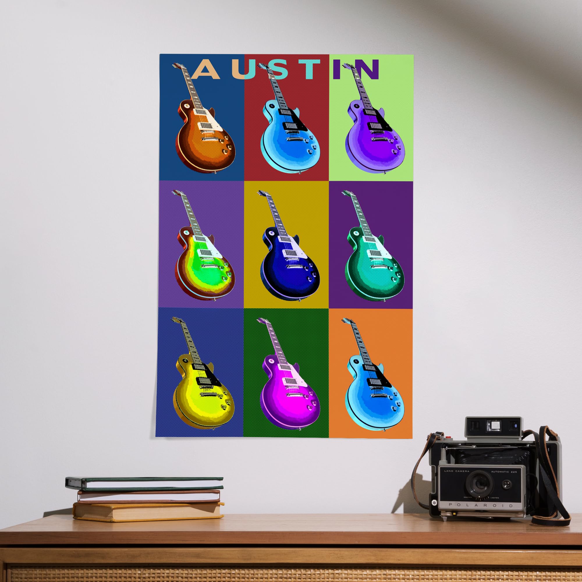 Lantern Press 16x24 Inch Giclee Print - Austin Texas Guitar Pop Art Wall Decor for Living Room, Bedroom & Office