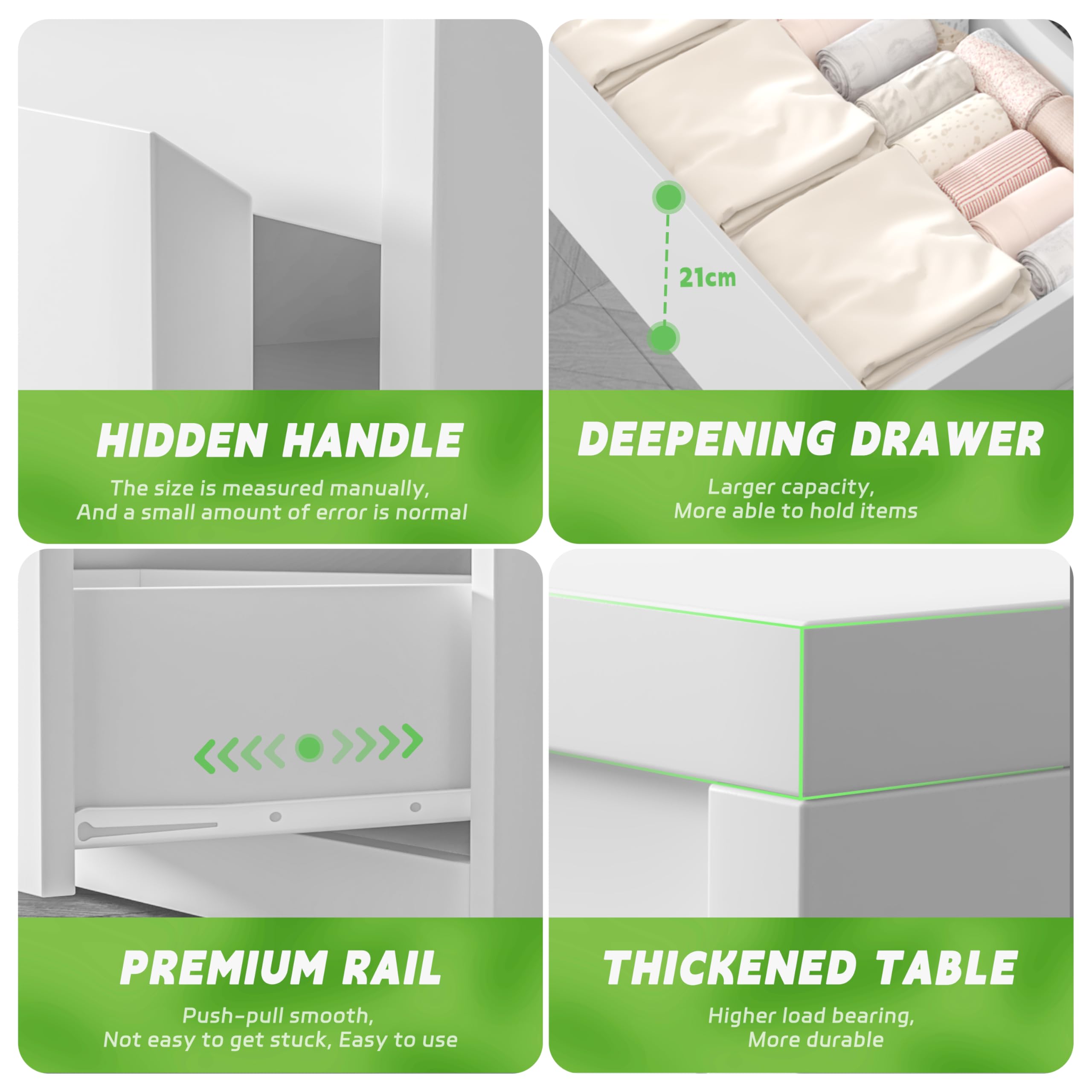 Greenvelly White Dresser with Deep Drawers - Modern 6-Drawer Wooden Chest for Bedroom & Nursery - Spacious Storage Dresser for Women & Family - Perfect for Organizing Clothes, Bedding & Home Decor