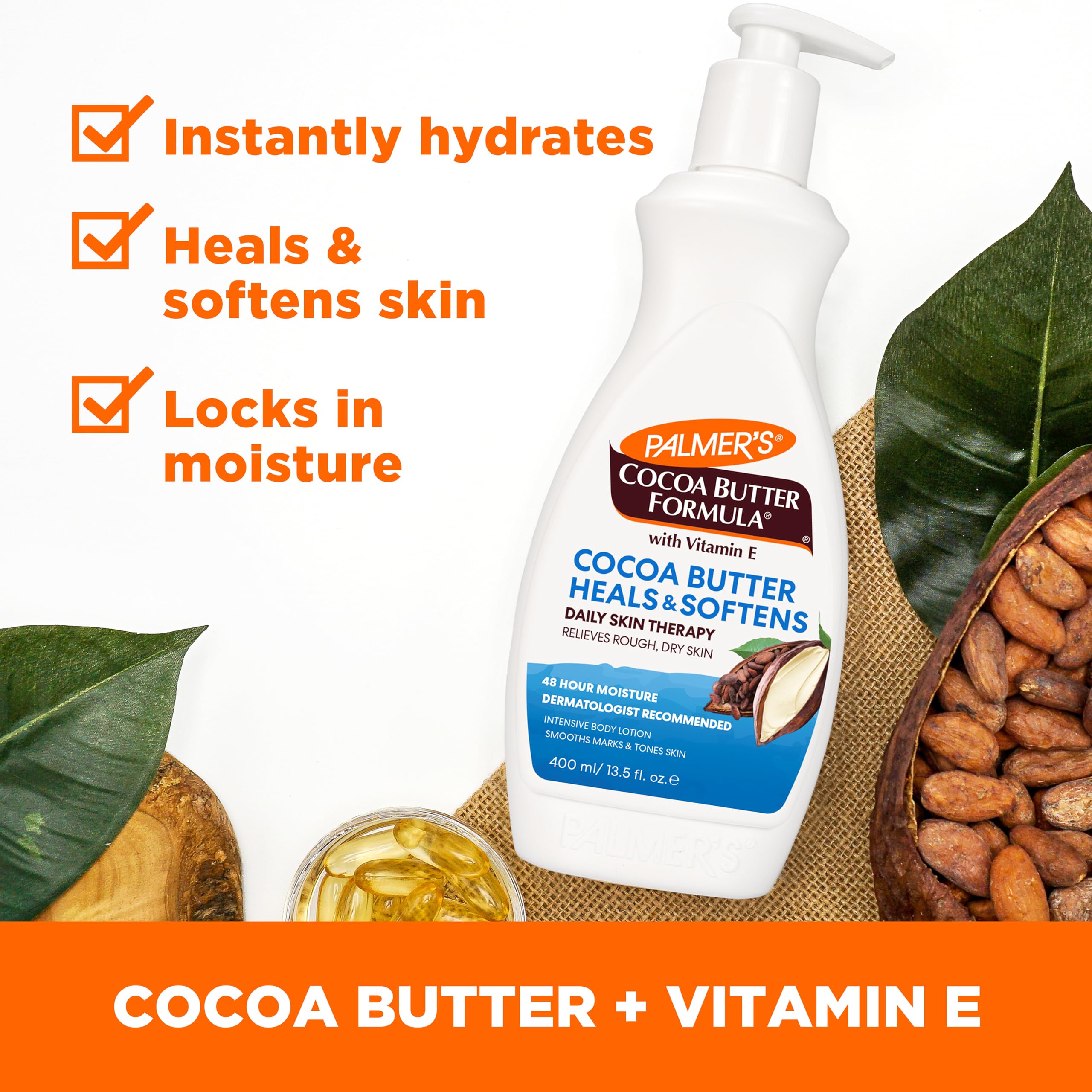 Palmer's Cocoa Butter Formula Body Lotion for Dry Skin - Hydrating Hand & Body Moisturizer with Pump Bottle, 13.5 Oz - Perfect for Daily Skin Therapy & Post-Shower Hydration