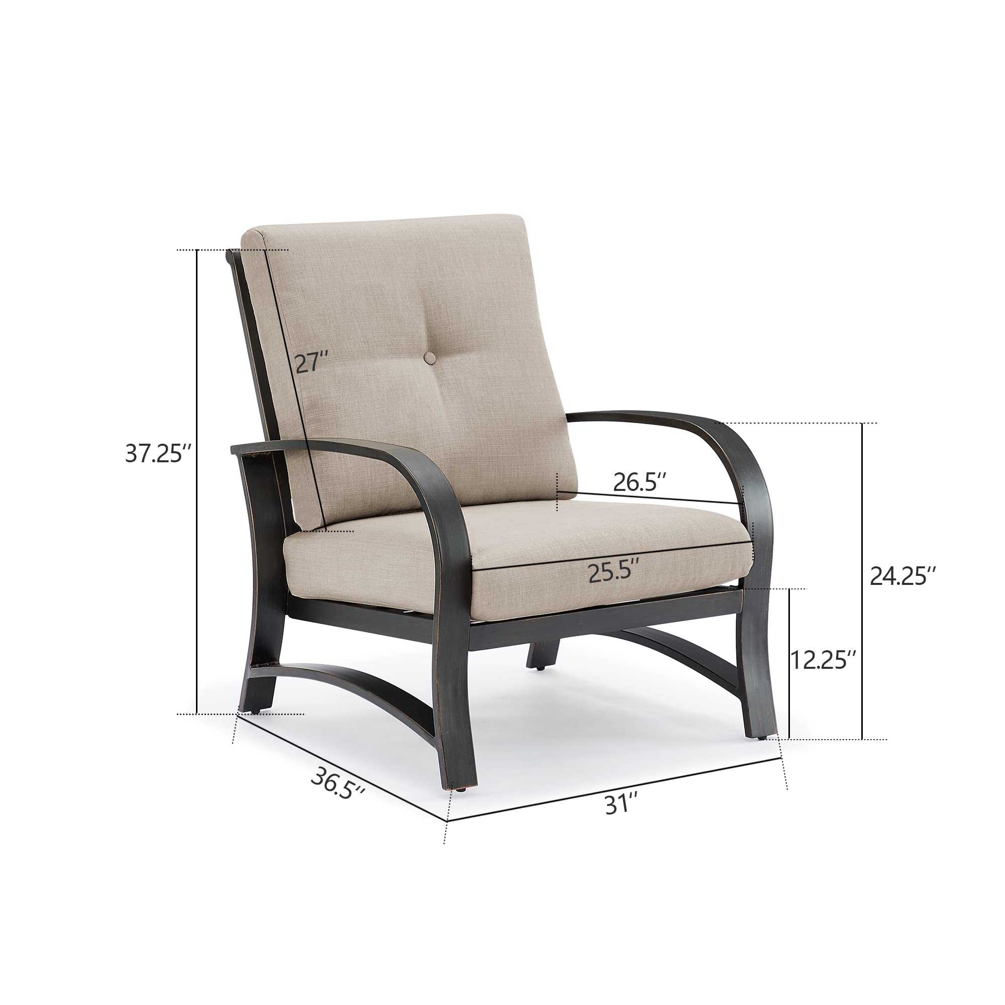 Ulax 3-Piece Outdoor Patio Furniture Set with 2 Club Chairs & Side Table - 100% Solution-Dyed Acrylic Cushions - Perfect for Backyard, Garden, and Poolside Relaxation