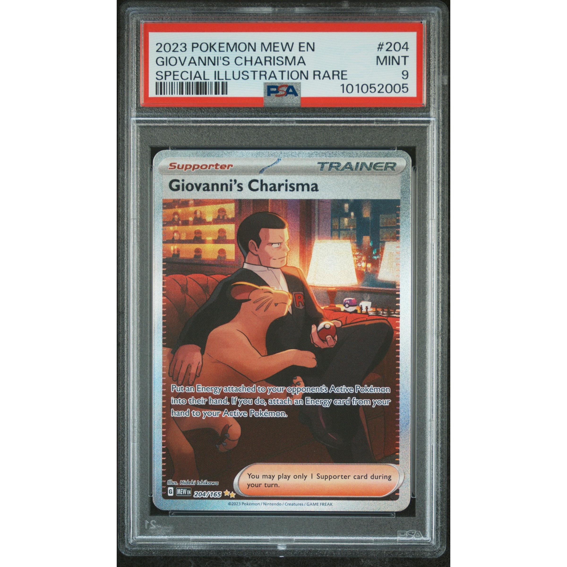 2023 Pokemon Mew 151 Giovanni's Charisma SIR 204/165 PSA 9 Graded Card - Rare Collectible for Trading Card Game (TCG) Enthusiasts & Pokemon Fans | Perfect for Display, Investment & Battles
