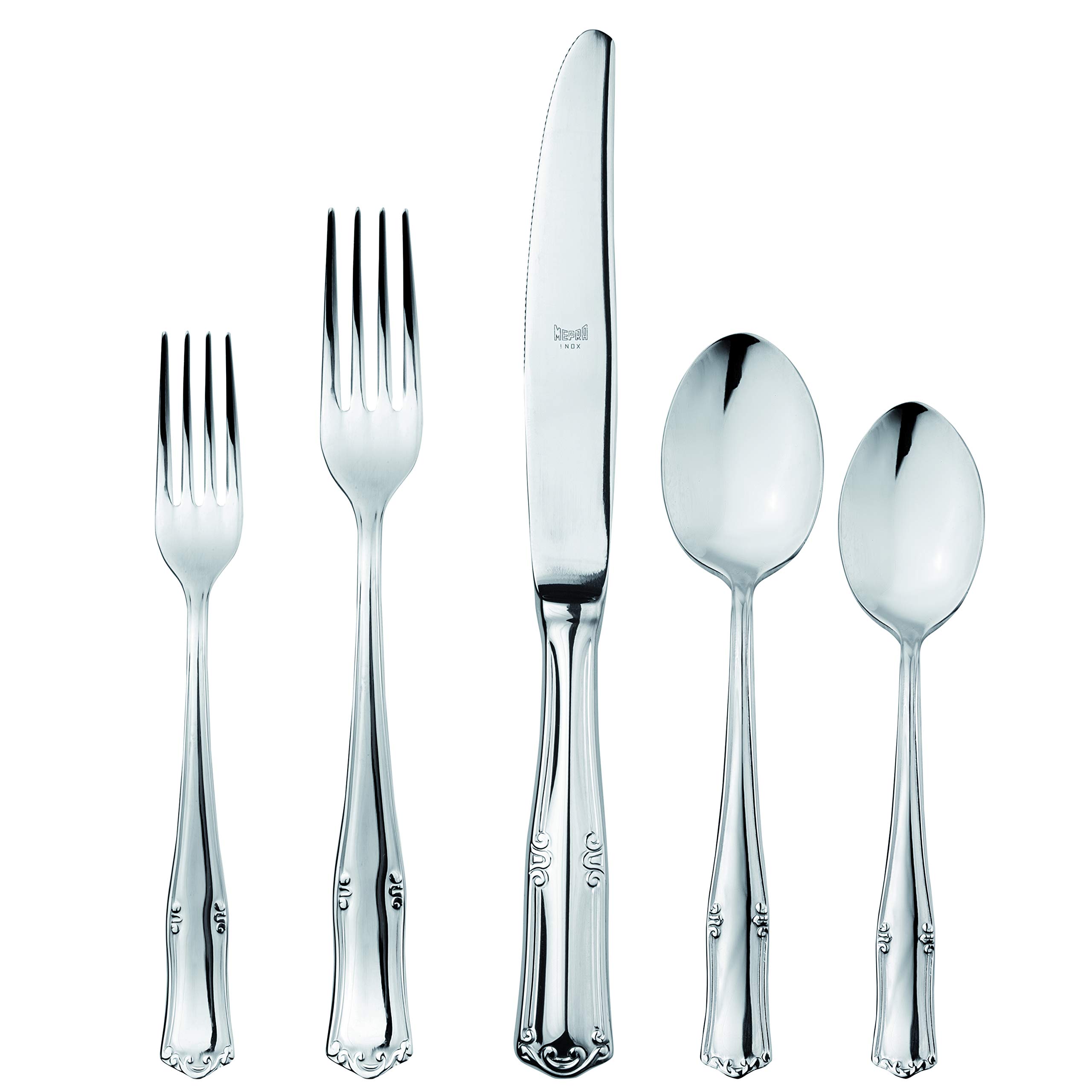 Premium MEPRA 18/10 Stainless Steel Flatware Set - 20-Piece Silverware Cutlery Set for Dining, Kitchen & Entertaining - Dishwasher Safe, Elegant Tableware for Restaurants, Weddings & Home Use