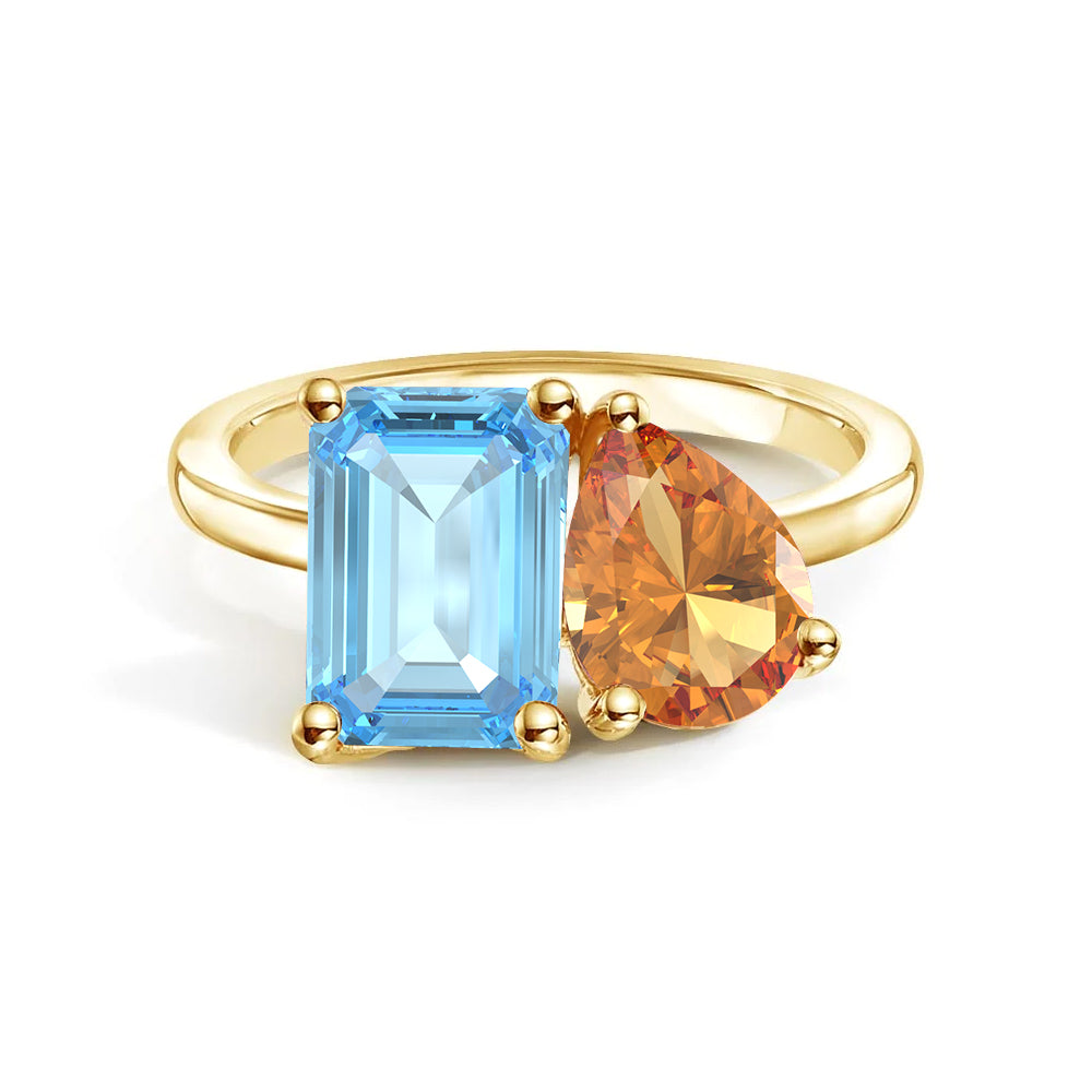 Personalized Toi et Moi Aquamarine Birthstone Ring for Women - Custom Anniversary, Engagement & Wedding Jewelry Gift - Perfect for Couples, Brides & Romantic Occasions