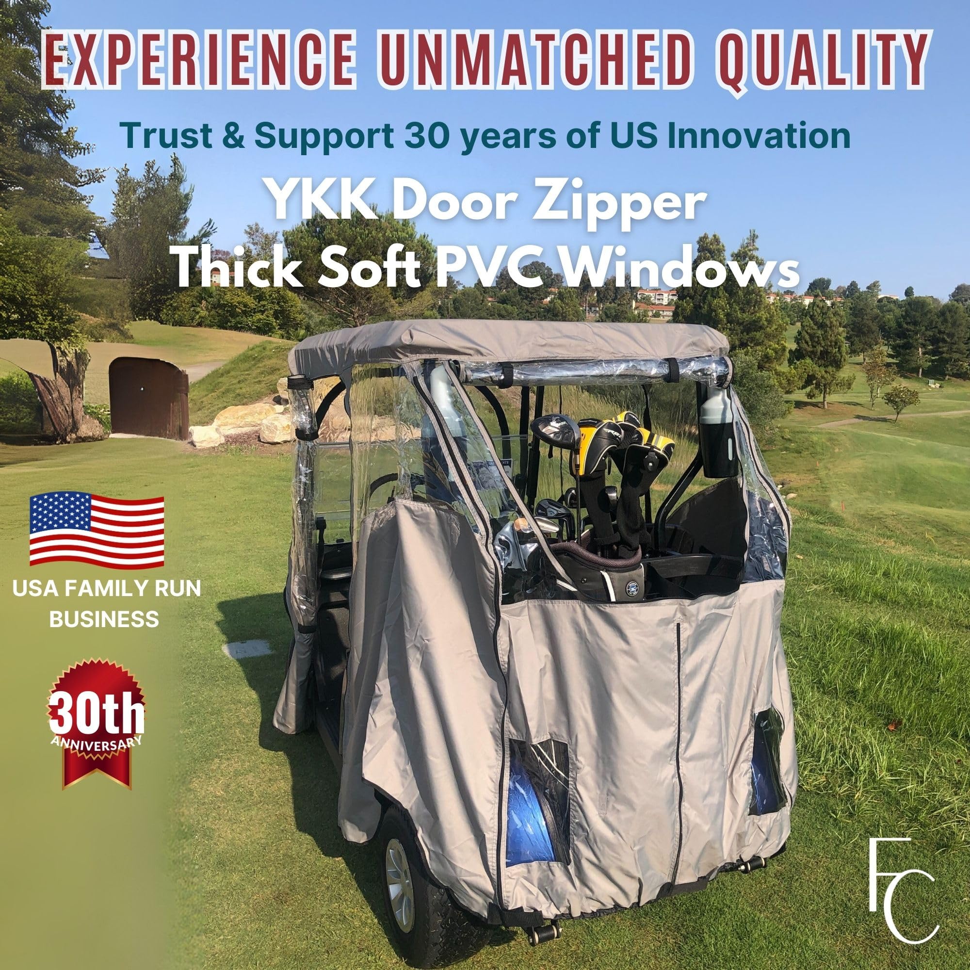 Premium 2-Person Golf Cart Enclosure - Waterproof & Winter Cover with Heavy-Duty YKK Zipper - Fits EZGO, Club Car, Onward & Yamaha Carts - All-Weather Protection for Golfing, Camping & Outdoor Adventures