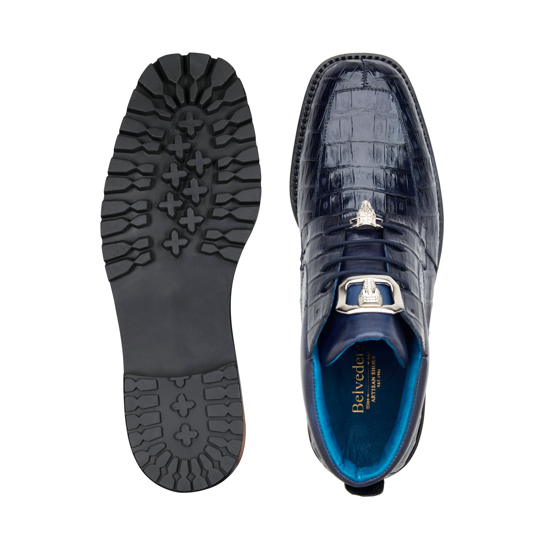 Belvedere Gallardo Genuine Caiman Crocodile Leather Dress Shoes for Men - Navy Blue U02 - Luxury Formal Business & Wedding Shoes