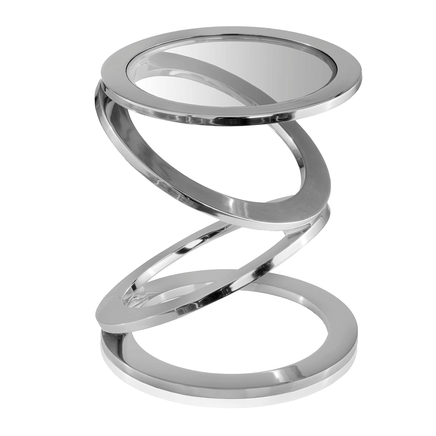 Elegant Silver Rings Metal Frame Glass Top Accent Table - Modern Side Table for Living Room, Bedroom & Office Decor