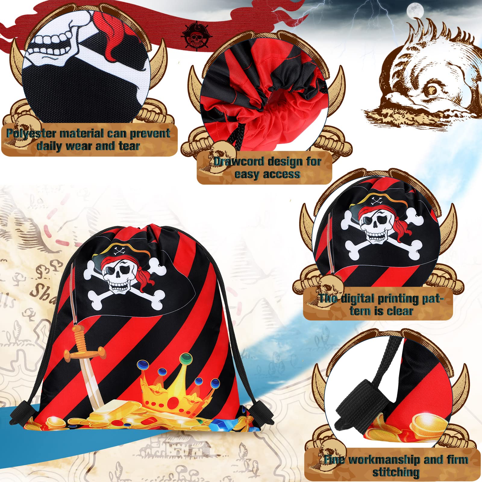 16Pcs Pirate Party Favor Bags for Kids - Halloween & Birthday Supplies for Adventure Themed Decor