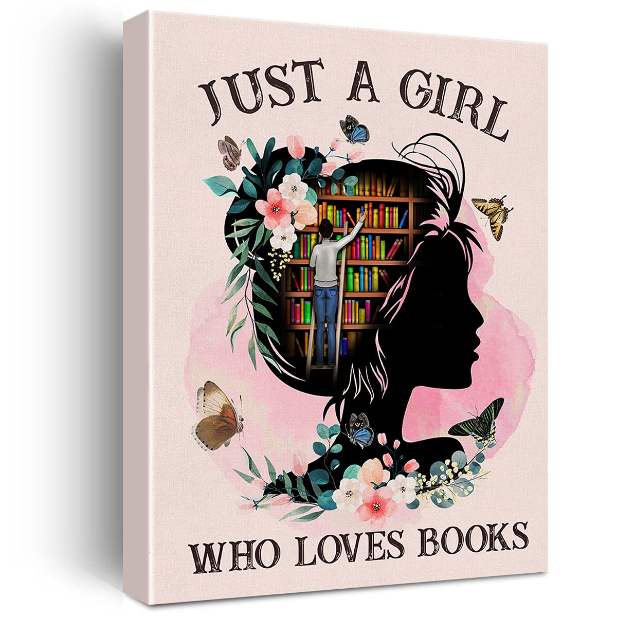 Just a Girl Who Loves Books - Framed Canvas Wall Art Print (12x15 Inch) - Perfect for Home Decor, Reading Nooks & Book Lover Gifts - Unique Literary Artwork for Women & Bibliophiles