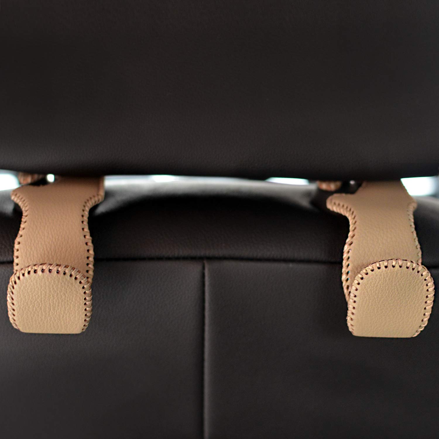 MECHCOS 2 Pack Car Seat Headrest Hooks - Heavy Duty Back Seat Organizer Hangers for SUV, Truck & Vehicle Storage - Perfect for Purses, Grocery Bags, Handbags & Shopping (Beige) | Ideal for Road Trips, Commuting & Daily Errands