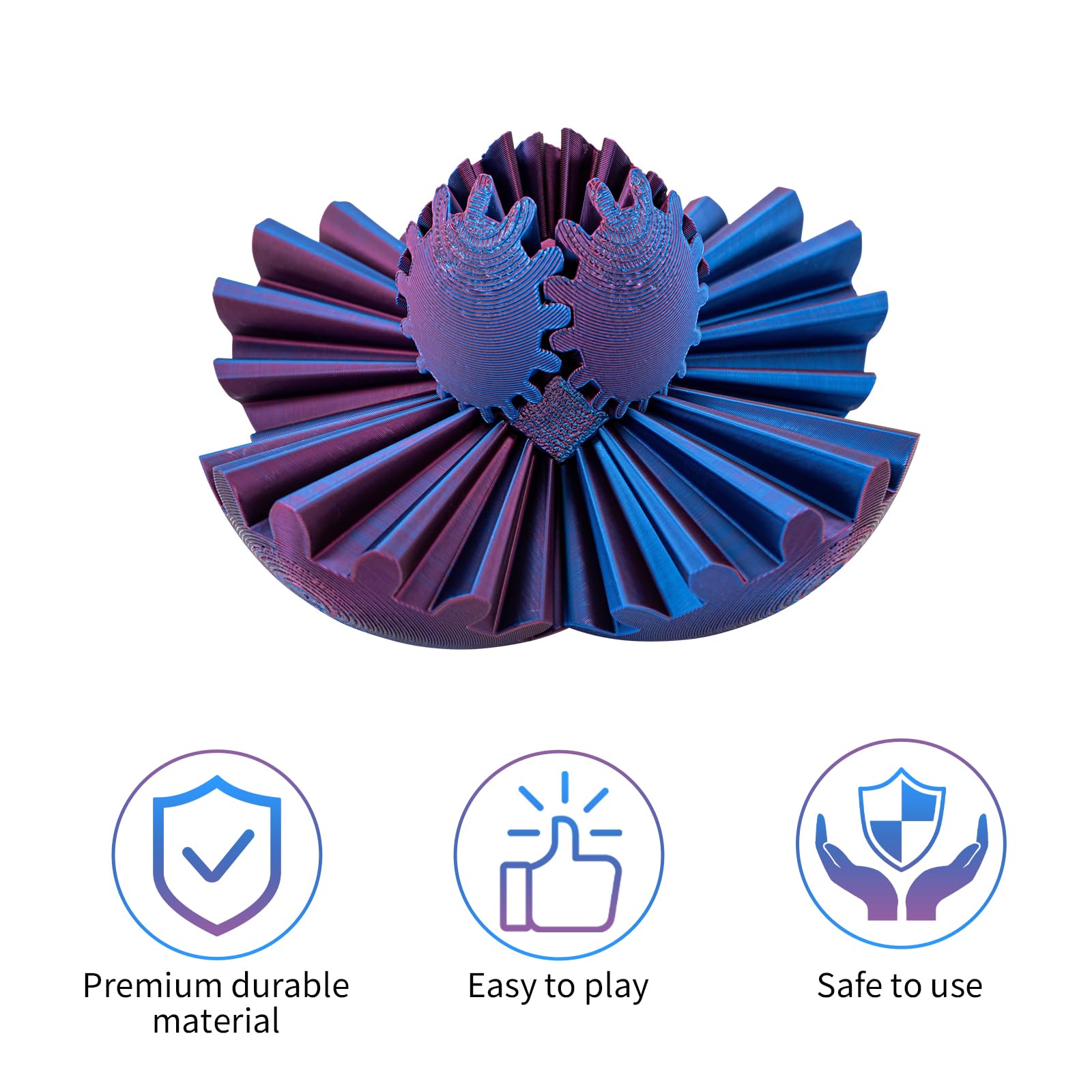 3D Printed Gear Ball Fidget Toy - Steampunk Whirling Stress Relief Sphere, Anti-Anxiety Relaxation Cube for Adults & Kids (Blue-Violet) - Perfect for Office, Travel & ADHD Focus Aid