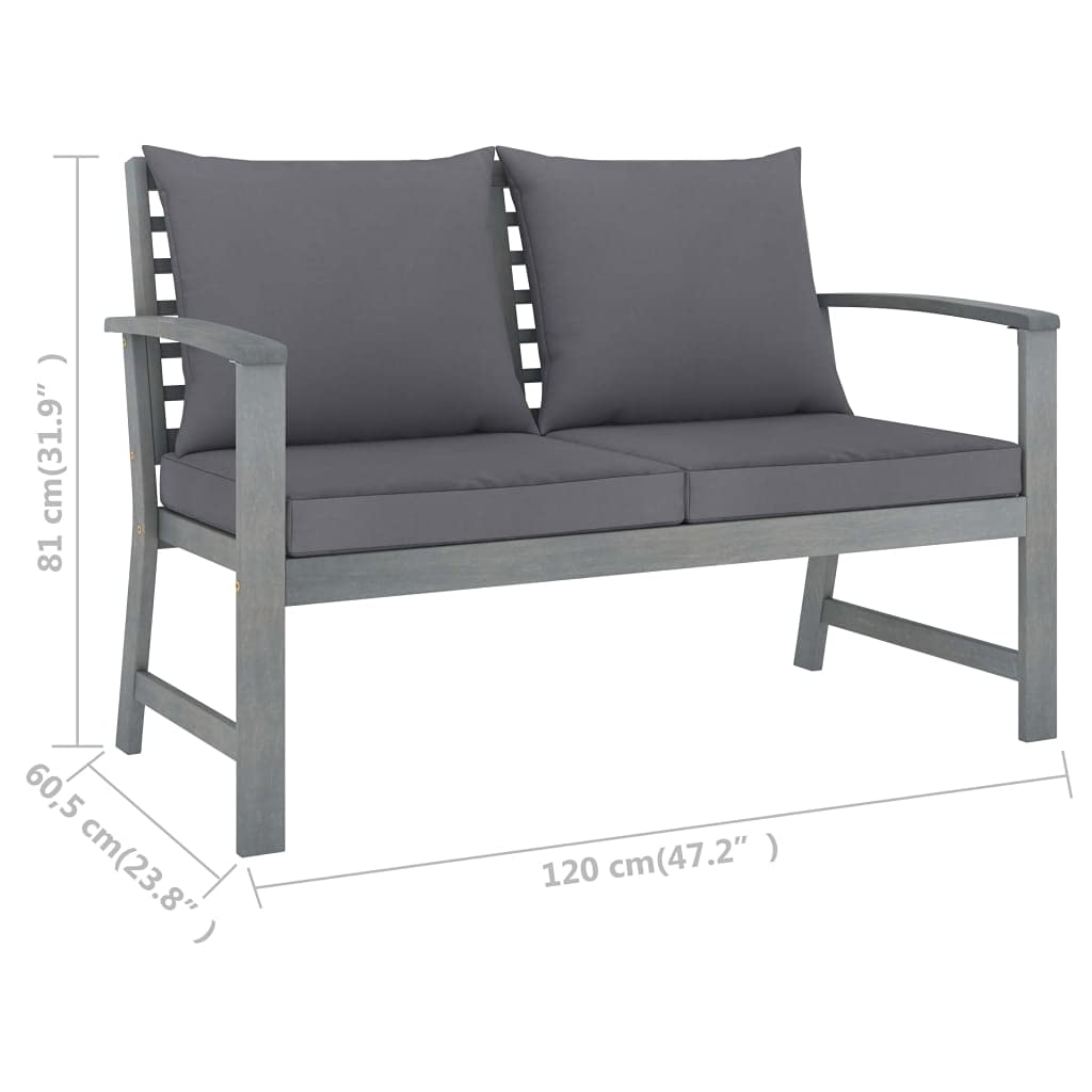 Acacia Wood Patio Storage Bench with Cushions - 47.2