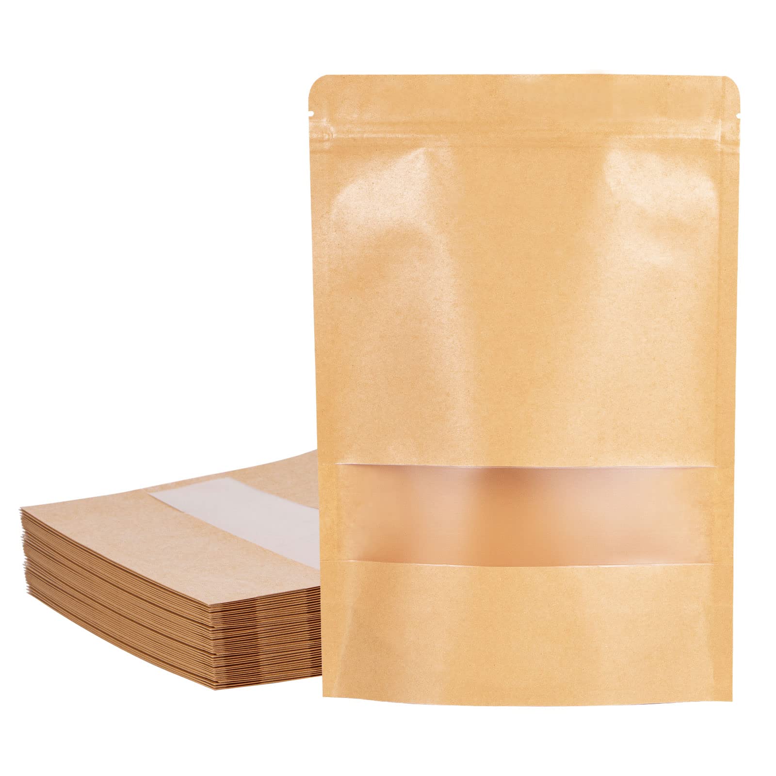 Katfort 72-Pack Resealable Kraft Paper Zip Lock Pouch Bags with Window, 5.9''×8.7'' - Eco-Friendly Cookie & Snack Storage Bags for Small Business, Home Baking, Party Favors & Retail Packaging