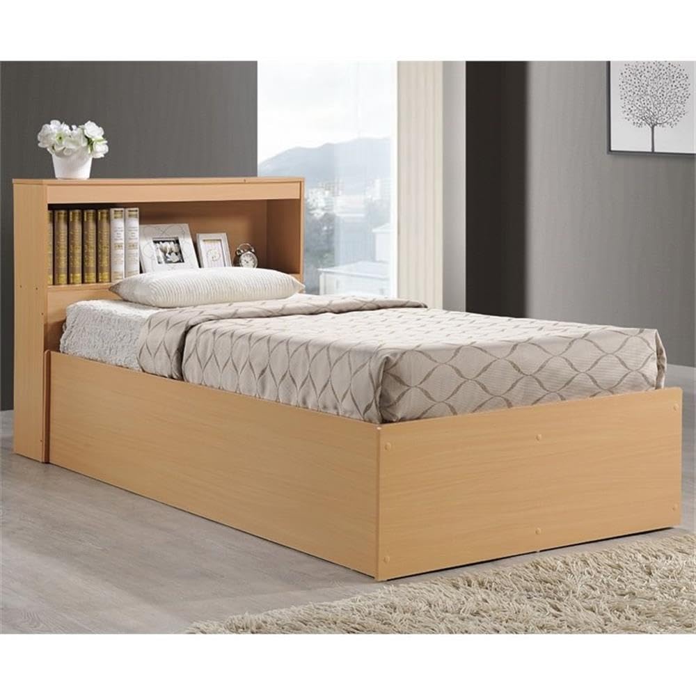 Pemberly Row Twin Captain Storage Bed in Beech - Space-Saving Bed with Underbed Drawers for Kids & Teens - Perfect for Small Bedrooms, Dorms & Guest Rooms