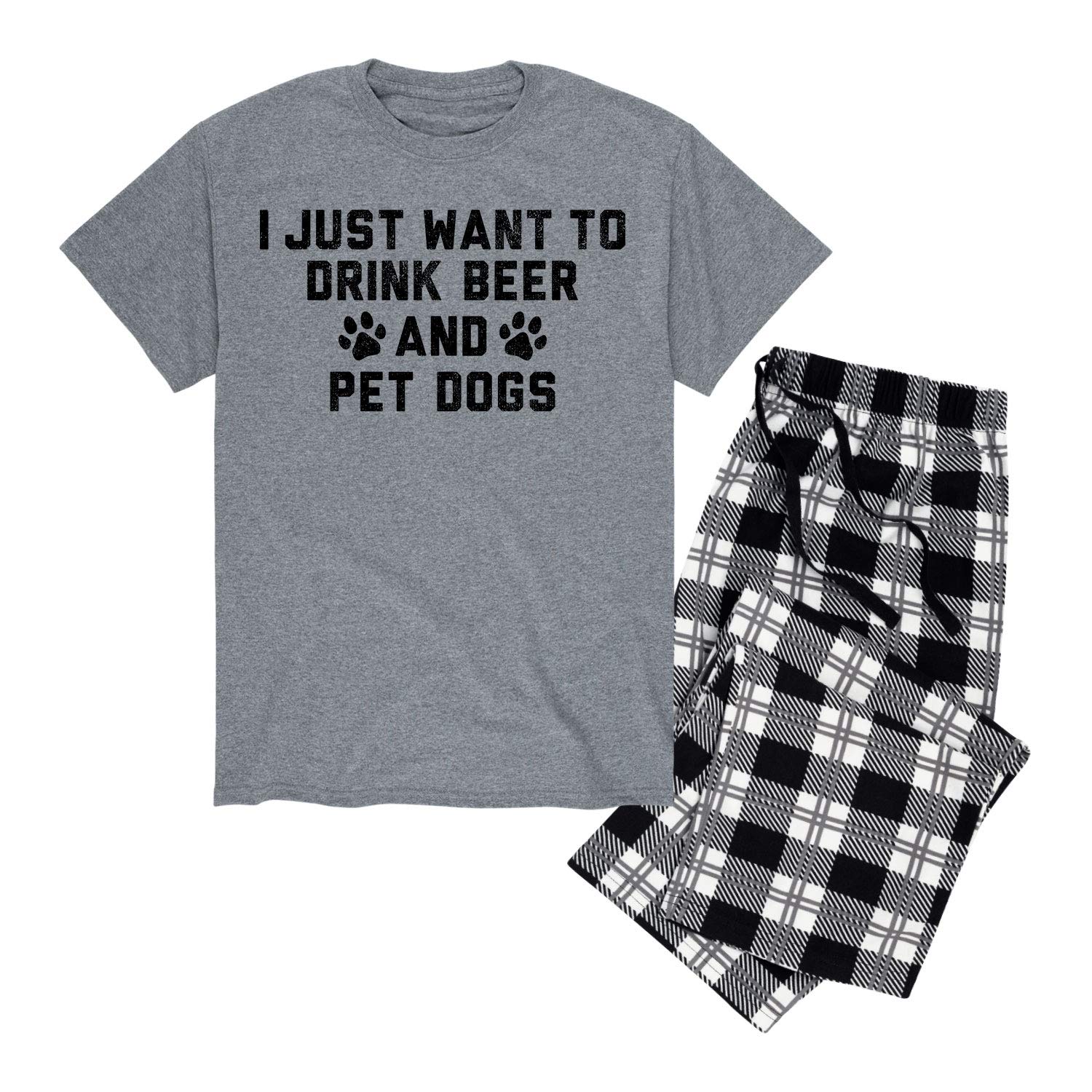 Drink Beer And Pet Dogs - Men's Comfortable Cotton Pajama Set for Relaxing at Home, Lounging & Sleepwear
