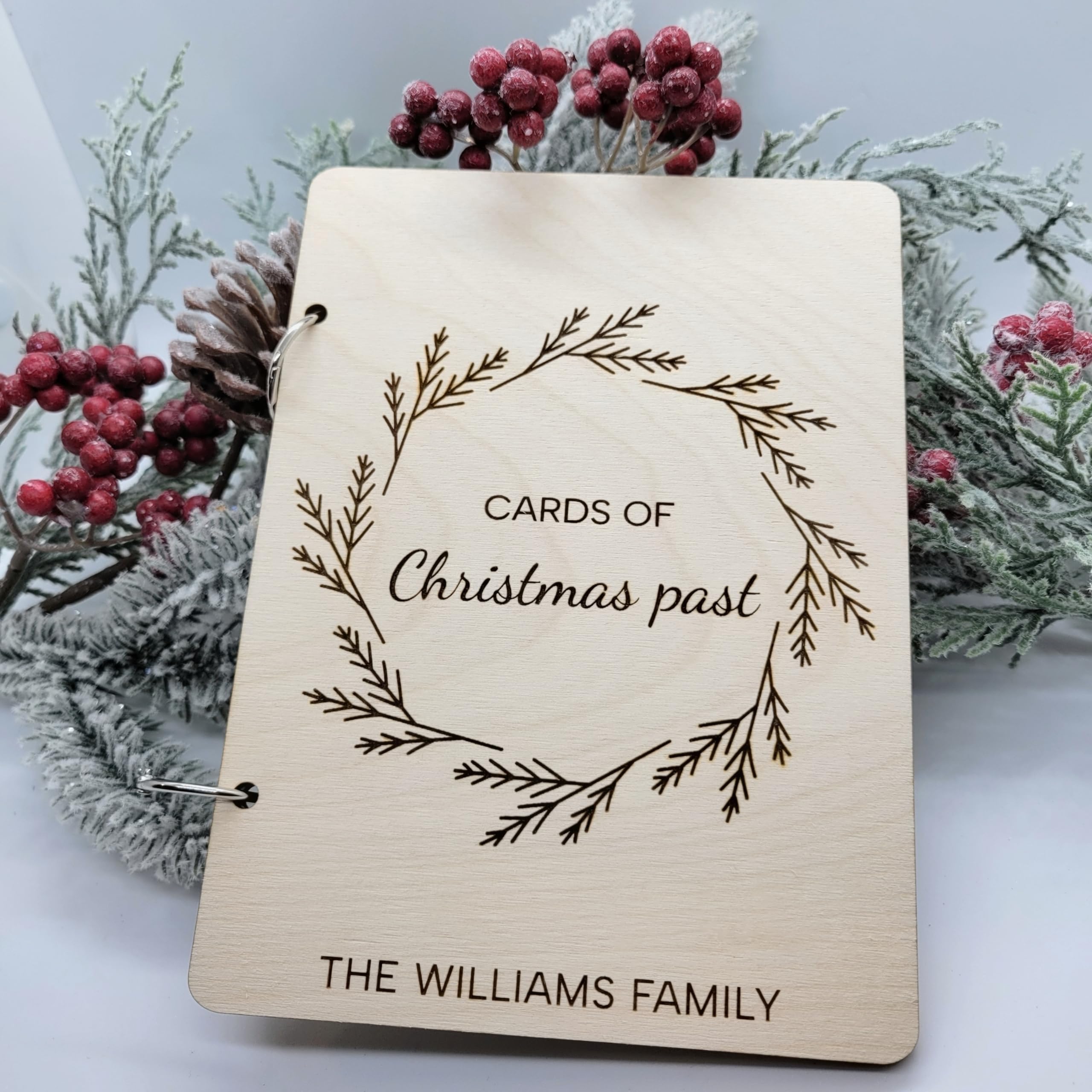 Christmas Card Holder & Organizer - Wooden Holiday Card Keeper for Storage | Personalized Family Name Gift | Perfect for Displaying Christmas Cards Past & Present | Home Décor & Seasonal Display