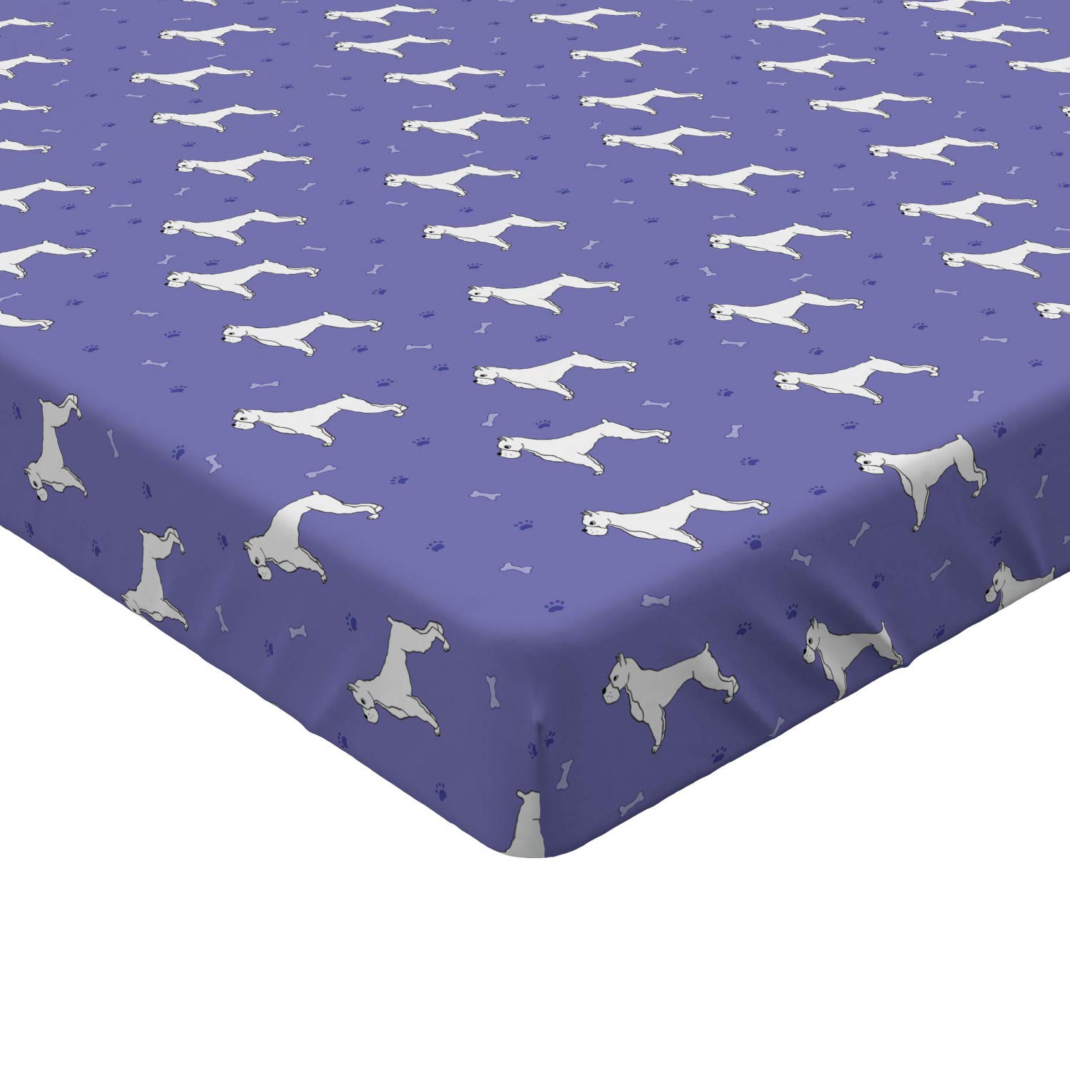 Ambesonne Boxer Dog Fitted Sheet, Cartoon Canine Pattern - Twin Size for Cozy Bedroom Decor