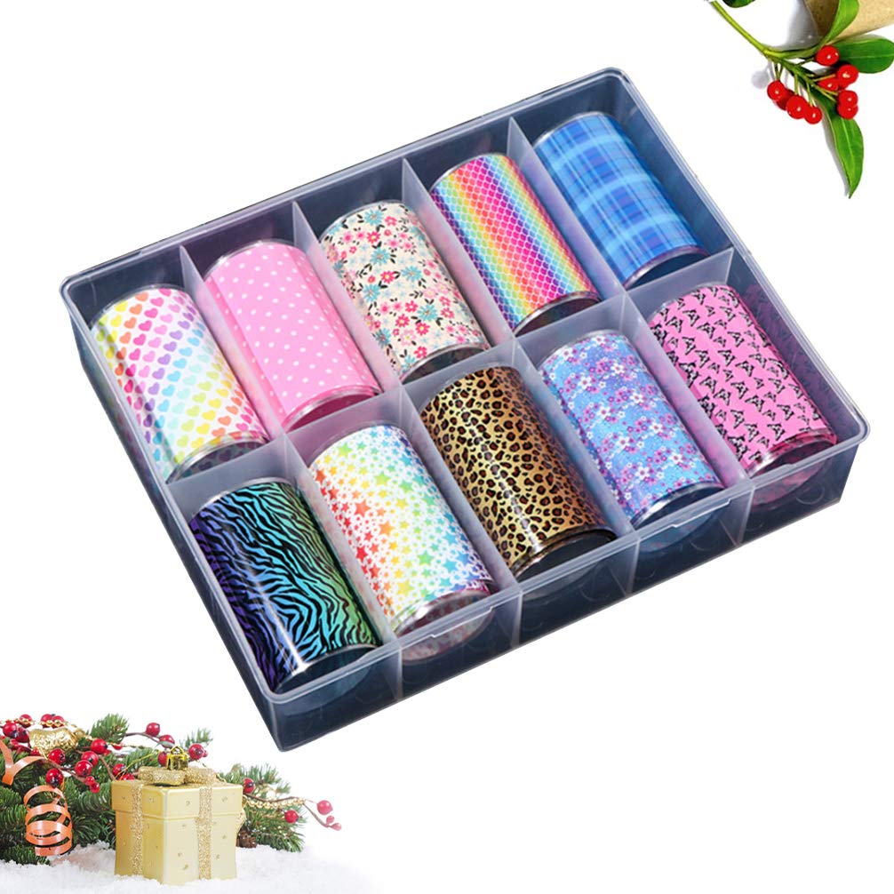 Minkissy 10 Roll Box Nail Decals - Floral Flower & Star Leopard Print Nail Art Stickers for Toenails & Fingernails | DIY Manicure & Pedicure Designs for Women & Girls | Perfect for Parties, Weddings, and Daily Nail Art