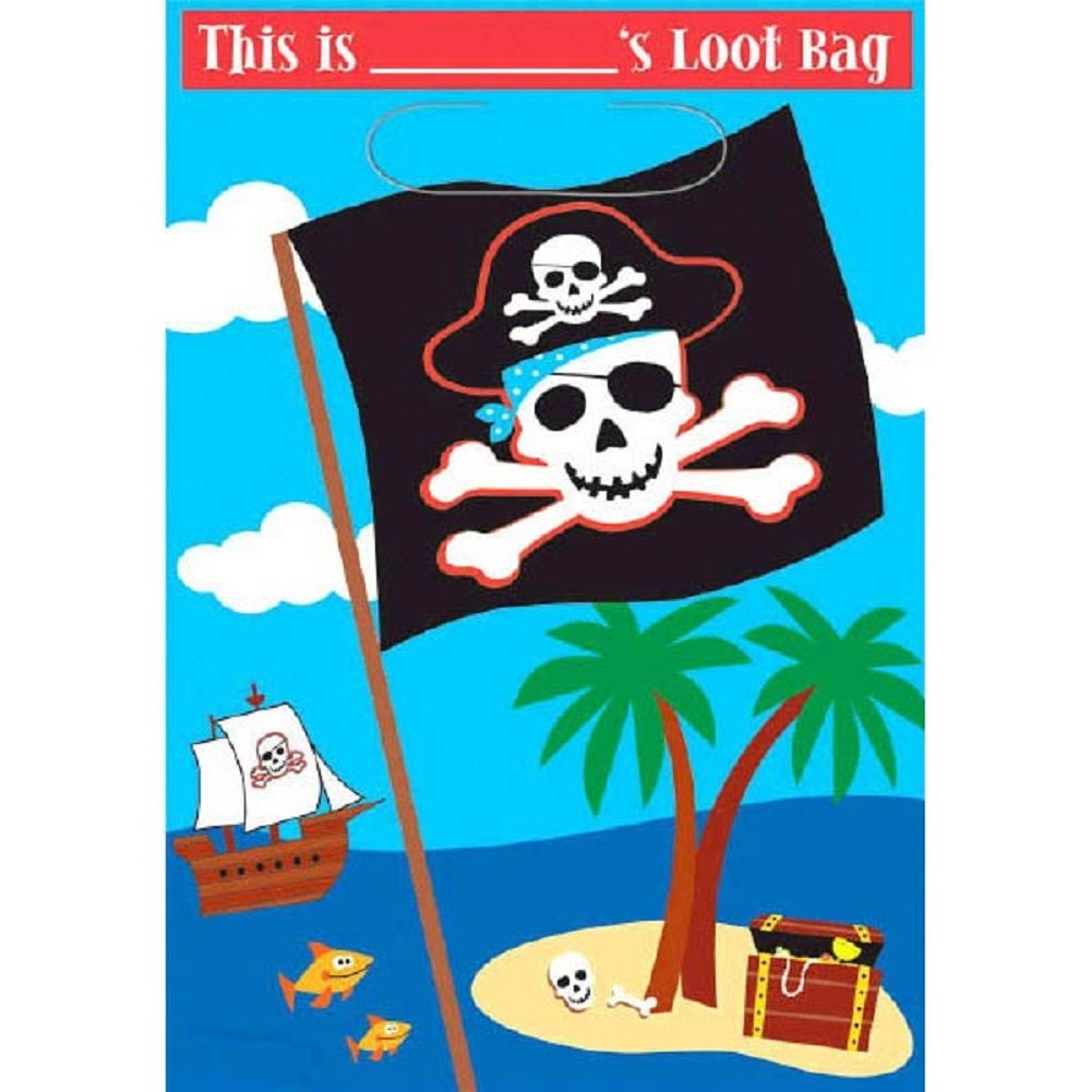 Pirate Treasure Loot Bag Set - 8 Party Favor Bags for Kids, Pirate Themed Birthday Party Supplies, Halloween Costume Accessories & Treasure Hunt Games