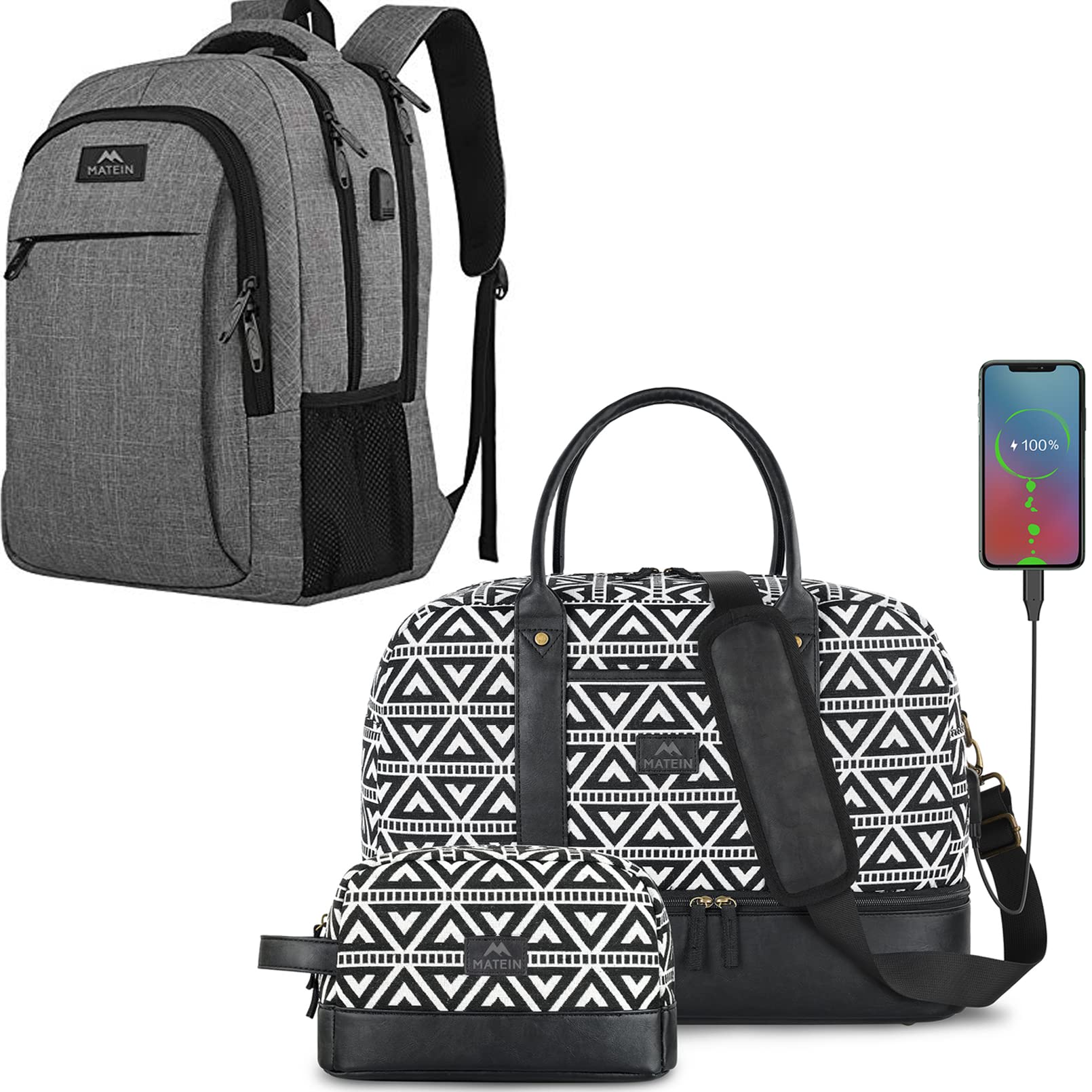 **Matein Anti-Theft Travel Laptop Backpack for Women & Men – Slim Durable USB Charging Business Backpack, Large Carry-On Weekender Bag for Work, College, Commuting & Air Travel**