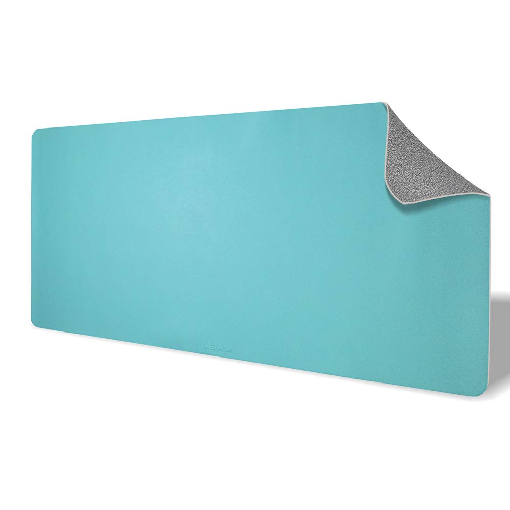 Premium Double-Sided Vegan Leather Desk Mat - Blue/Gray Two-Tone Waterproof Desk Protector (36