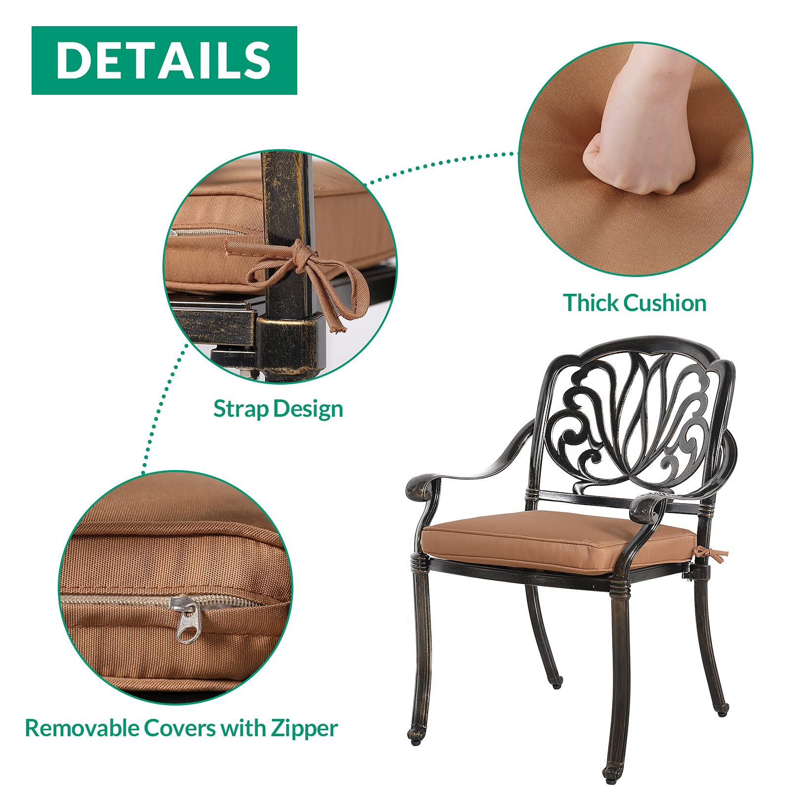 VIVIJASON 5-Piece Outdoor Patio Dining Set - All-Weather Cast Aluminum Conversation Set with 4 Cushioned Chairs & 35.4