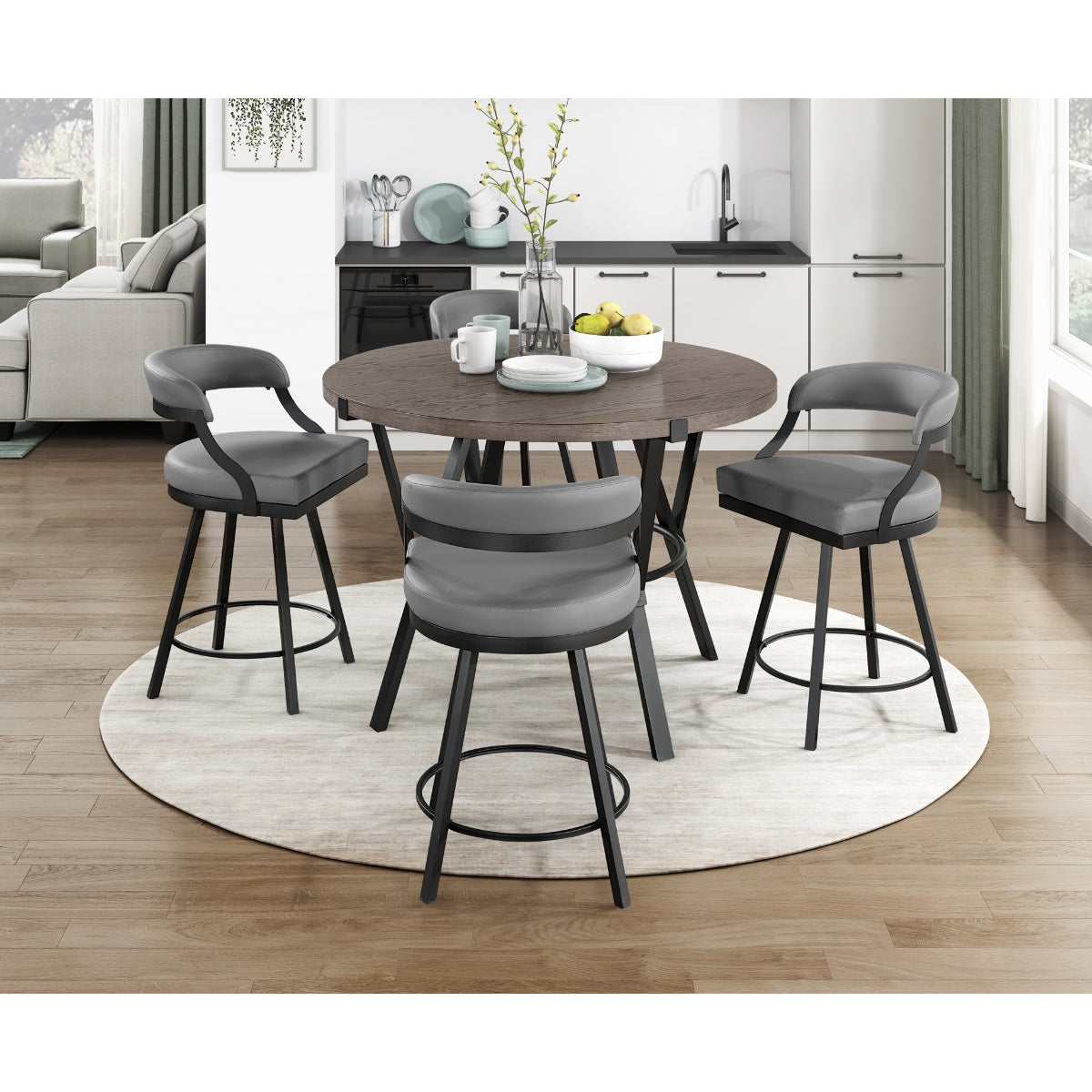 Modern Industrial Grey Swivel Counter Height Bar Stools - Set of 2 for Kitchen Island, Breakfast Nook & Home Bar