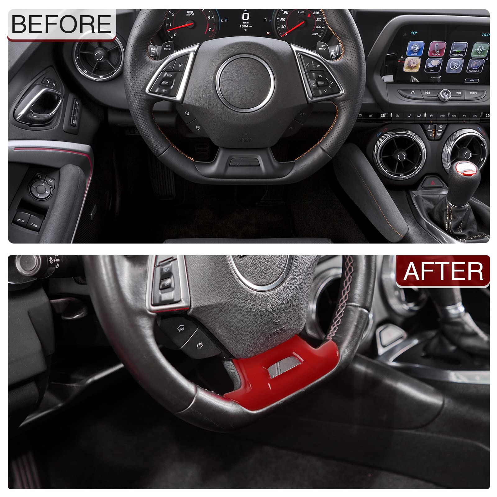 Premium Steering Wheel Trim Cover with Hole Design - Interior Accessory for 2016-2022 Chevrolet Camaro (Red) | Enhances Grip & Style for Sports Car Driving
