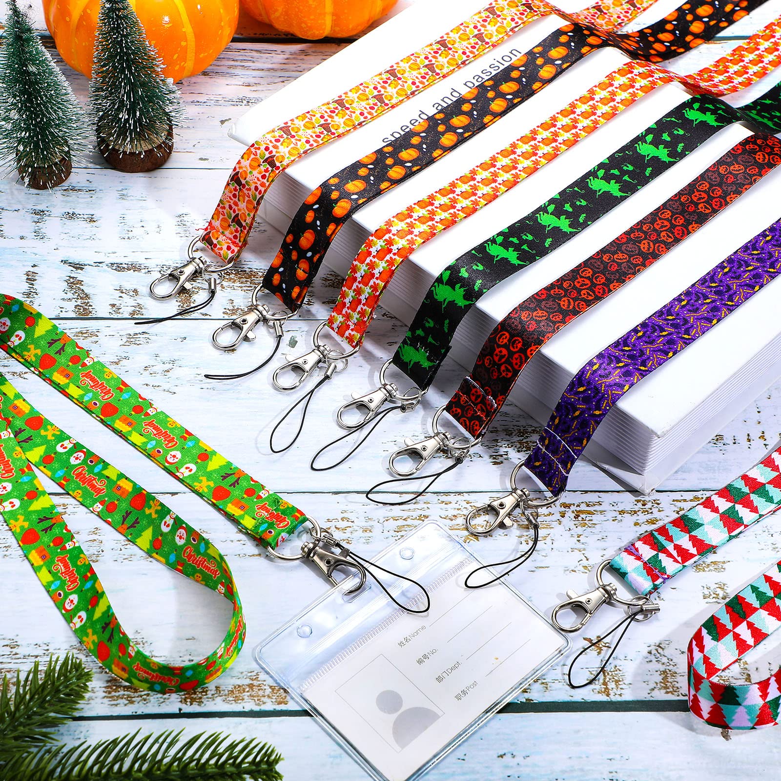 18 Pcs Holiday Lanyards for ID Badges - Halloween Thanksgiving Christmas Office Key Necklace for Women School Cruise Events