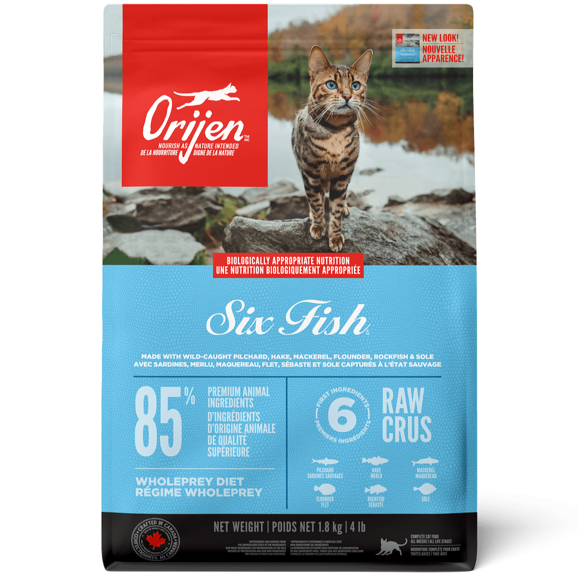 Orijen Six Fish Dry Cat Food - Premium Grain-Free Recipe for Adult Cats - High Protein, Omega Fatty Acids for Healthy Skin & Coat - Ideal for Indoor & Outdoor Cats