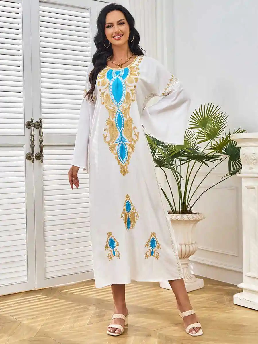 Elegant Eid Caftan Dress for Women - Floral Embroidery Kaftan #25284 - Perfect for Eid Celebrations, Parties & Special Occasions
