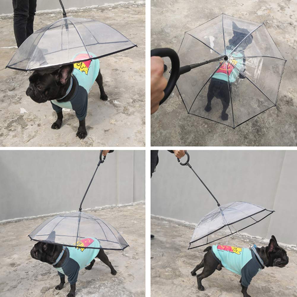 Waterproof Dog Umbrella for Small Dogs - Adjustable Transparent Pet Umbrella with Leash, Snow & Rain Protection, Upgraded Flexible Handle - Perfect for Walking Pets in Rainy or Snowy Weather
