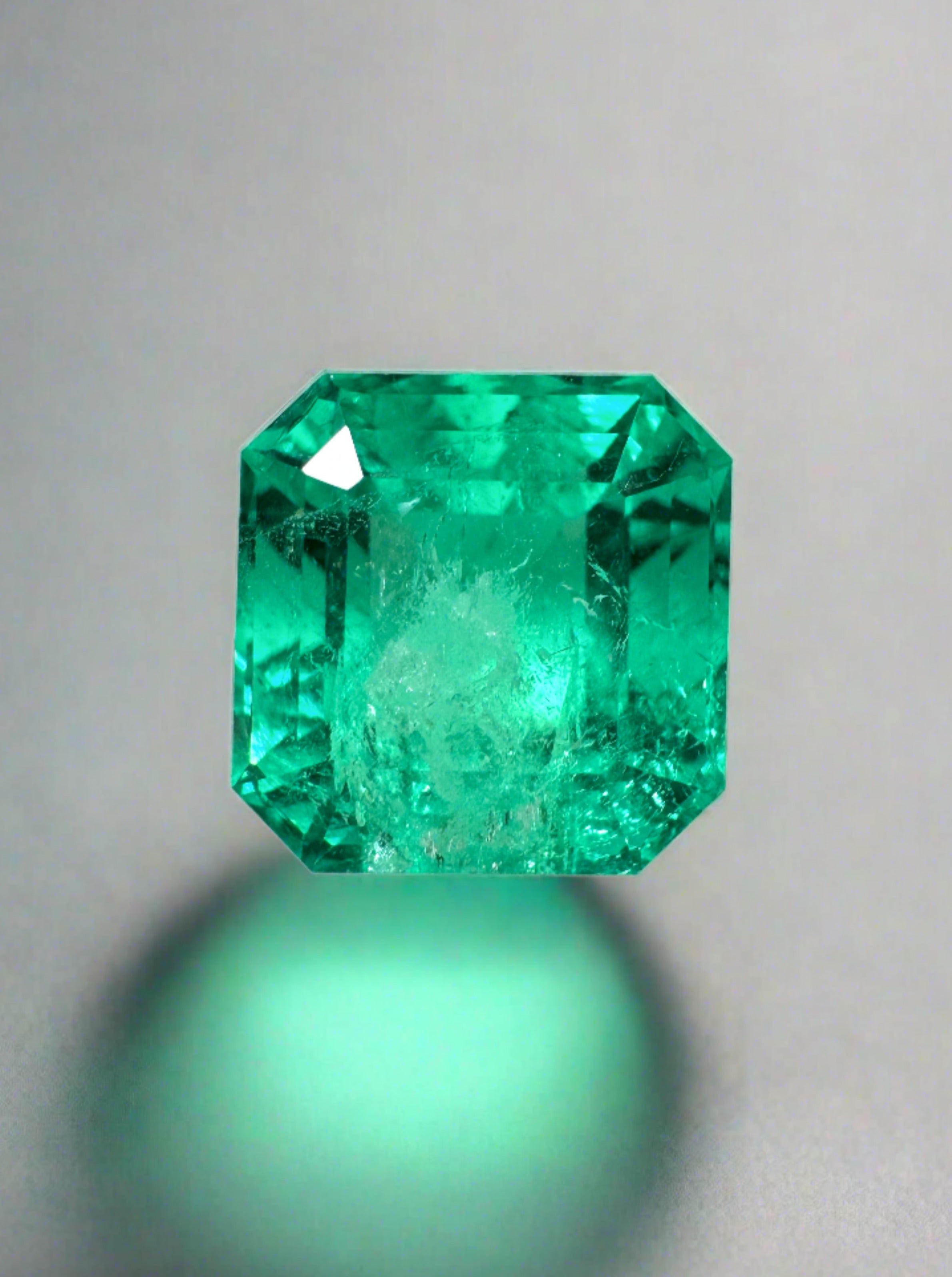 4.22 Carat 9x9mm Vivid Muzo Natural Loose Colombian Emerald Asscher Cut Gemstone for Jewelry Making & Engagement Rings
