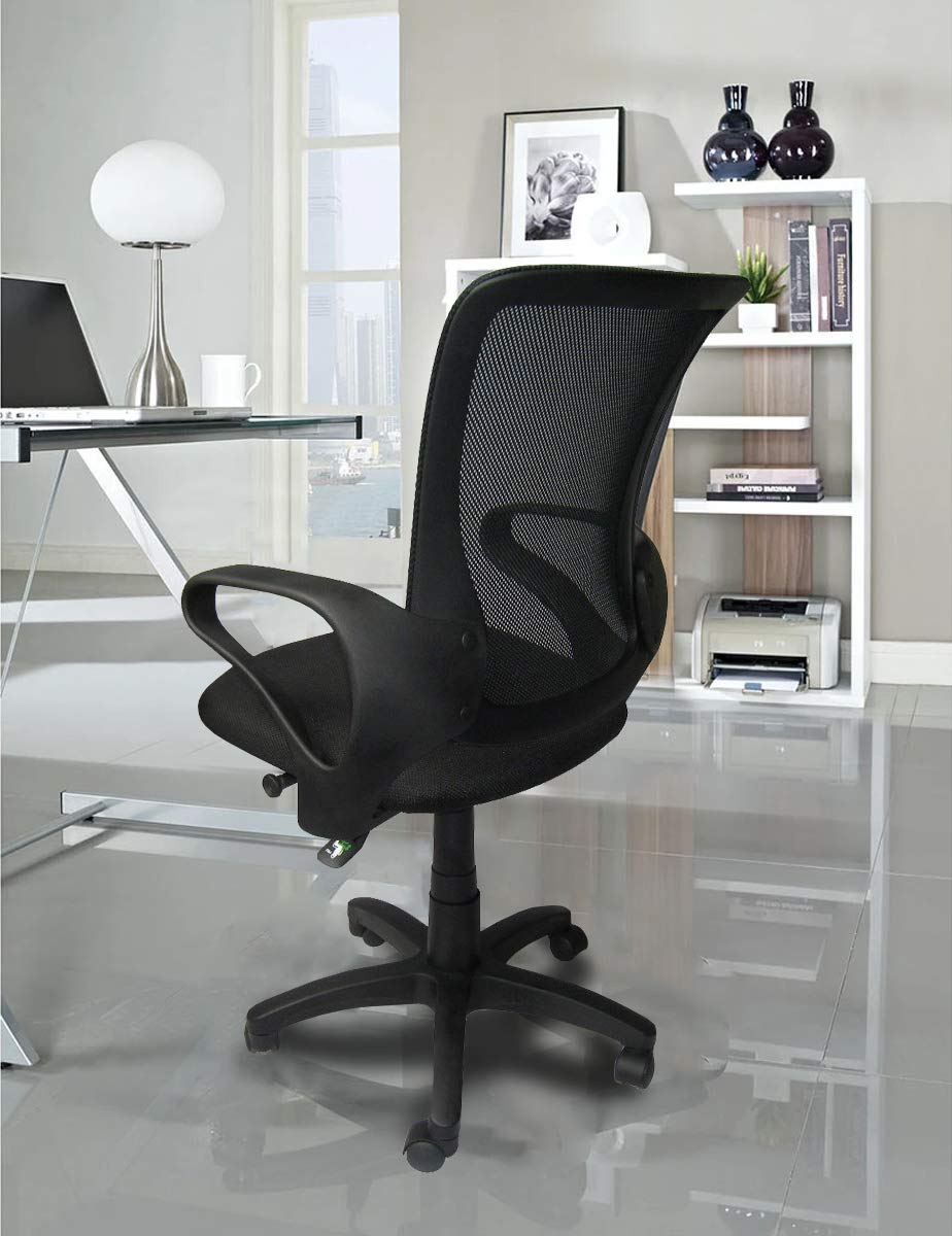 2-Pack Professional Mesh Office Chairs with Adjustable Height, Wheels & Lumbar Support - Ergonomic Mid-Back Task Chairs for Home Office, Conference Room & Workspace - Black Nylon Executive Computer Chairs for Comfortable All-Day Sitting