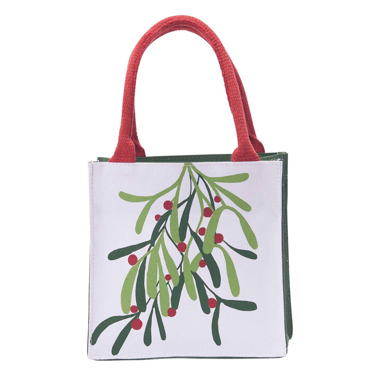 Eco-Friendly Mistletoe Print Reusable Gift Bag Tote - Perfect for Christmas Presents, Holiday Shopping & Party Favors