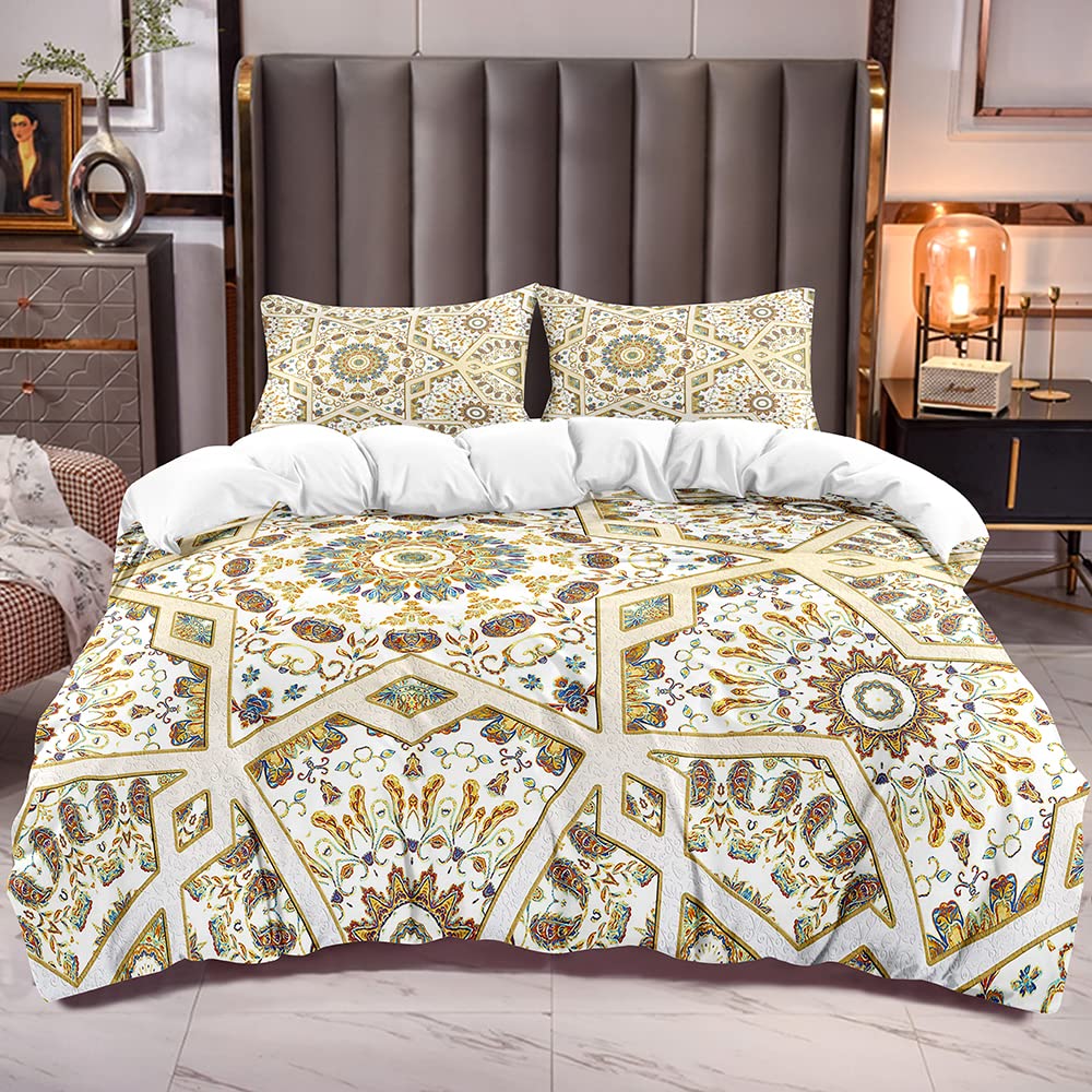 Bohemian Floral Duvet Cover Set King Size 3-Piece - Soft Polyester Bedding with 2 Pillow Shams - Boho Chic Comforter Cover for Women & Men - Perfect for Master Bedroom, Guest Room, and Bohemian Home Decor