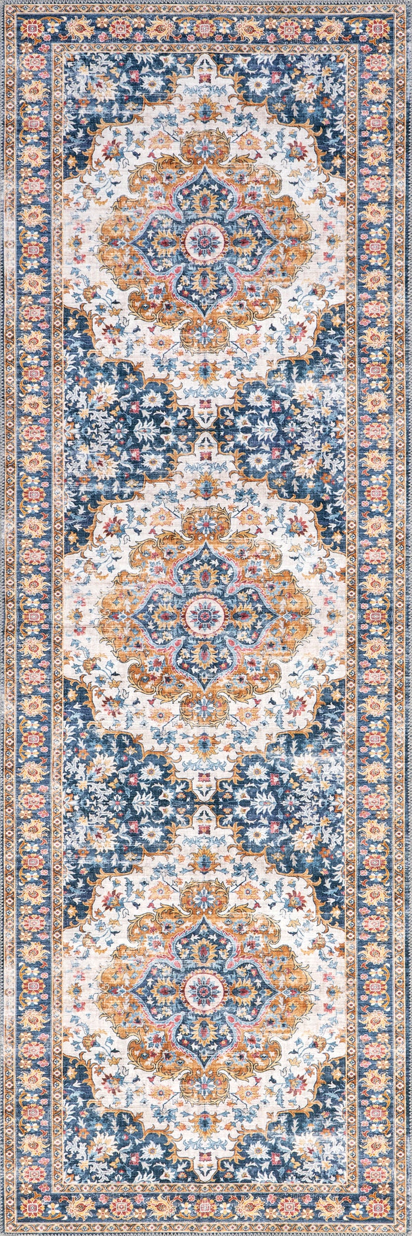 Dita Spill Proof Washable Rug - Blue Multicolor Non-Slip Area Rug for Living Room, Bedroom & Nursery | Easy Clean Stain Resistant Floor Mat for Kids & Pets